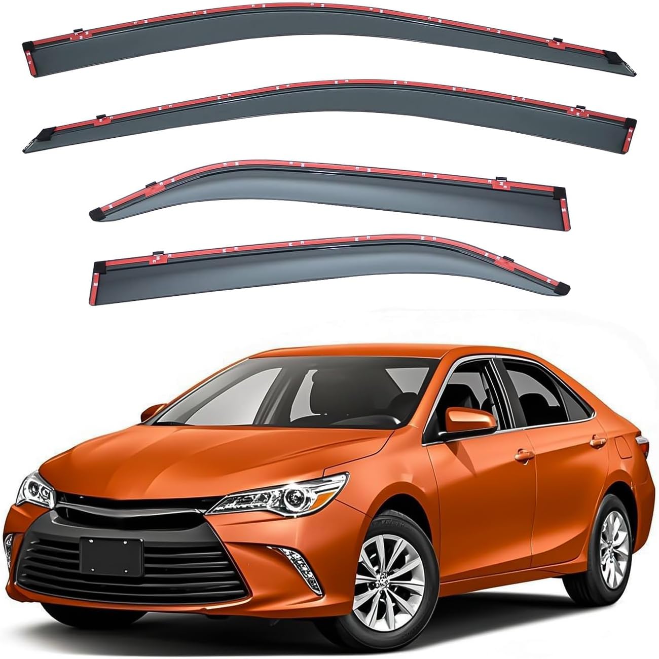 Deal 4-Piece Set Outside Mount Tape On/Clip On Type Smoke Tinted Sun/Rain Guard Vent Window Visors with Chrome Trim Compatible with 2012-2014 Camry All Models