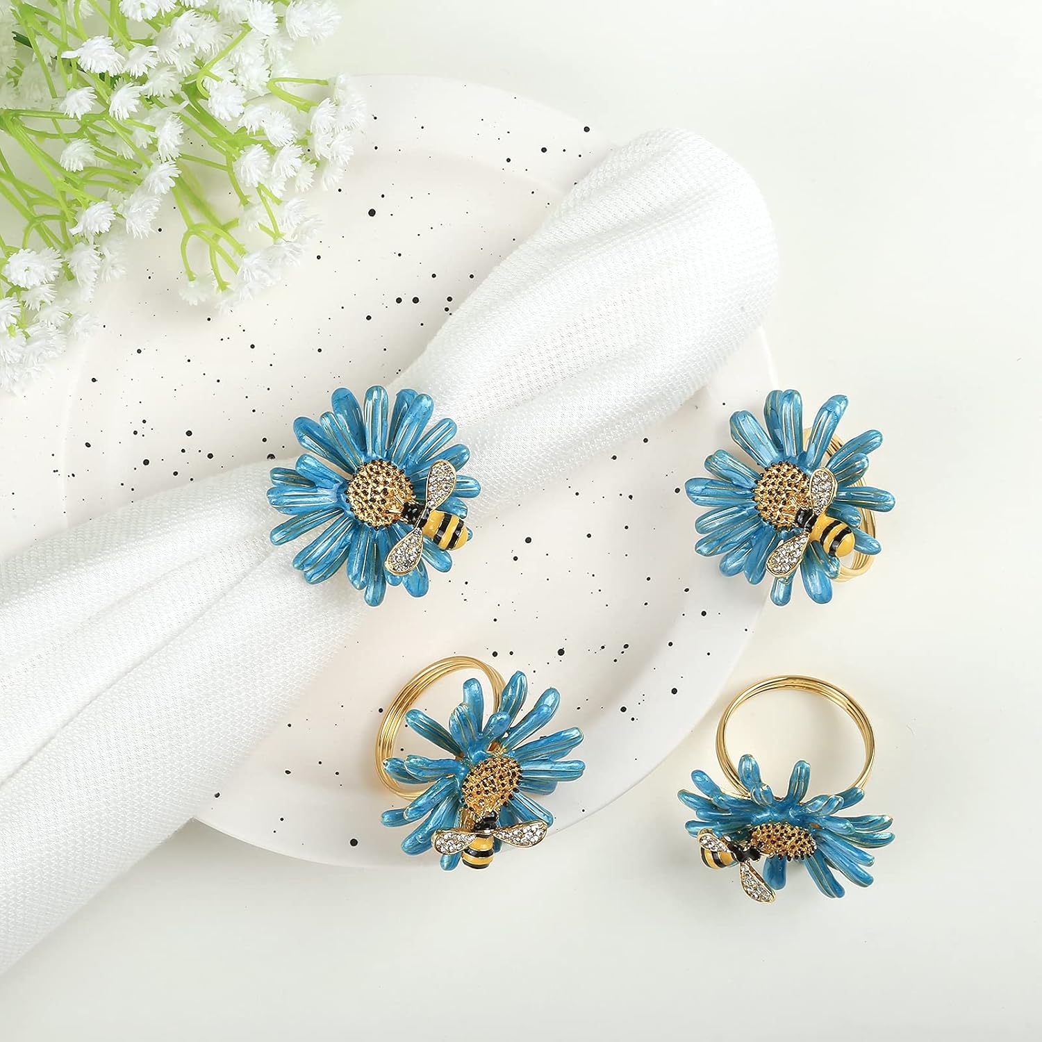 Kesote Daisy Sunflower Napkin Rings Set of 6, Gold Bee Napkin Ring Holders for Formal or Casual Dinning Table Decor : Home & Kitchen