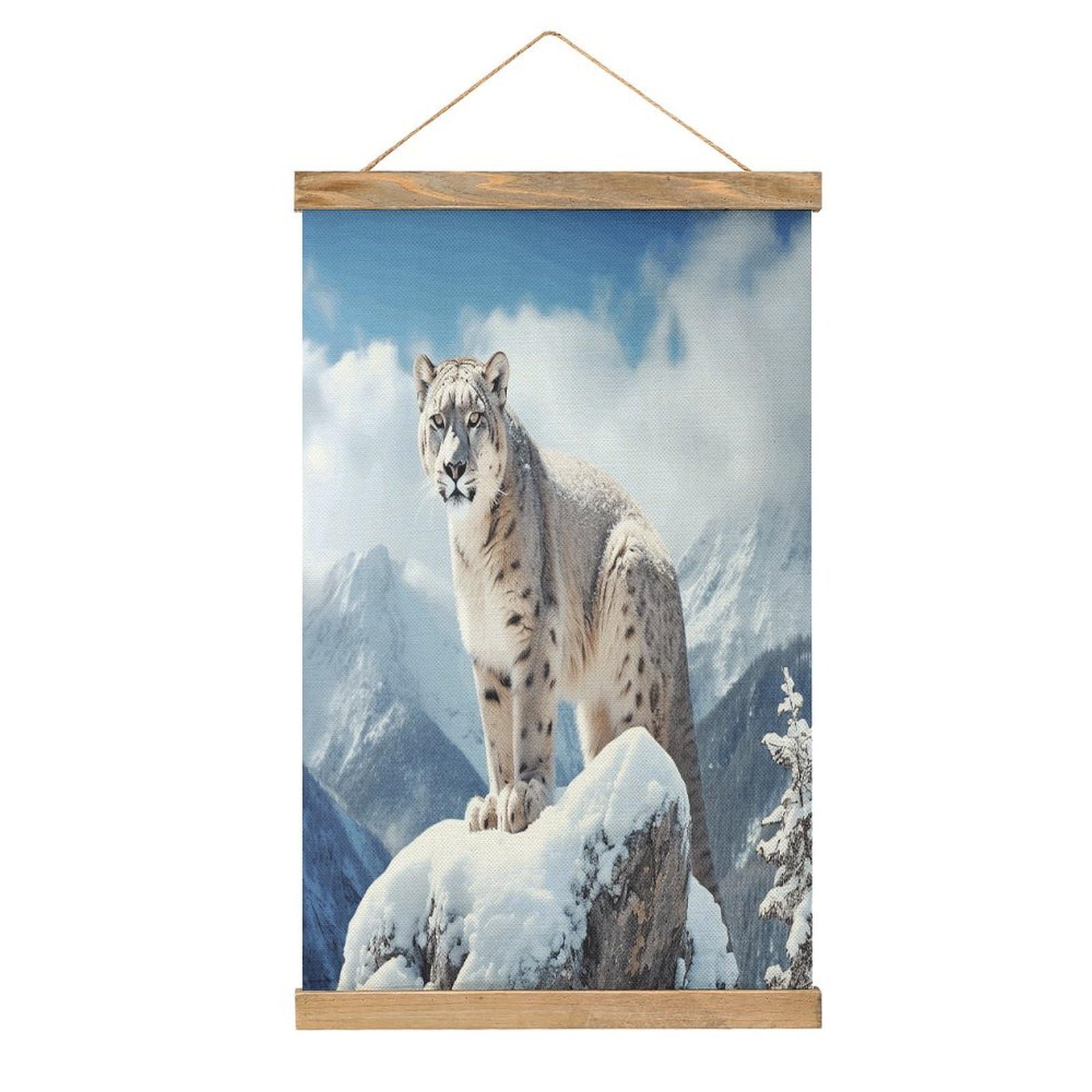 VstaDank Snow Leopard Mountain Poster with Wooden Frame Hanger Art Painting Wall Decor Poster Wall Hanging Wooden Frame 13x20 Wood Poster Hanger for Photo Picture Art Canvas Print Artwork