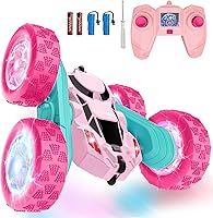 Vista 24 de Auto a control remoto para niñas, auto a control remoto rosa de doble cara con giro de 360° con faros, juguetes de princesa para niñas, auto