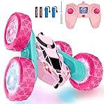 Hamdol Pink Remote Control Car for Girls, Double Sided with Shining Headlights & Wheel Lights, Girl Princess Toys, Rechargeable Toy Car for 6-7 6-8 9 10-12 Year Old Girls Birthday