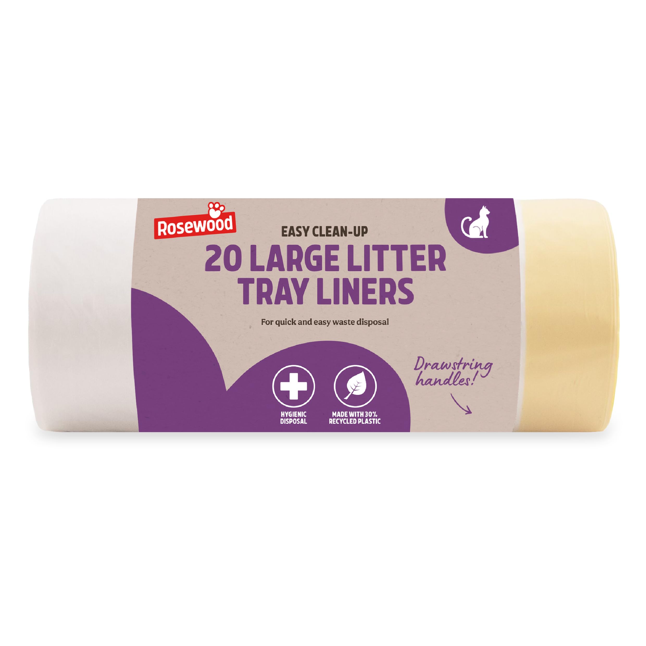 Rosewood Large Litter Tray Liners, Roll of 20 Cat Litter Box Liners with Drawstring Handles, Easy Clean-Up, Fits Most Trays
