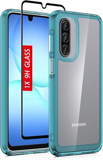 for Samsung Galaxy-A17-5G Phone Case Military-Grade Shockproof Phone Cover with Tempered Glass Screen Protector, Anti-Scratch & Reinforced Bumpers - Clear-Blue