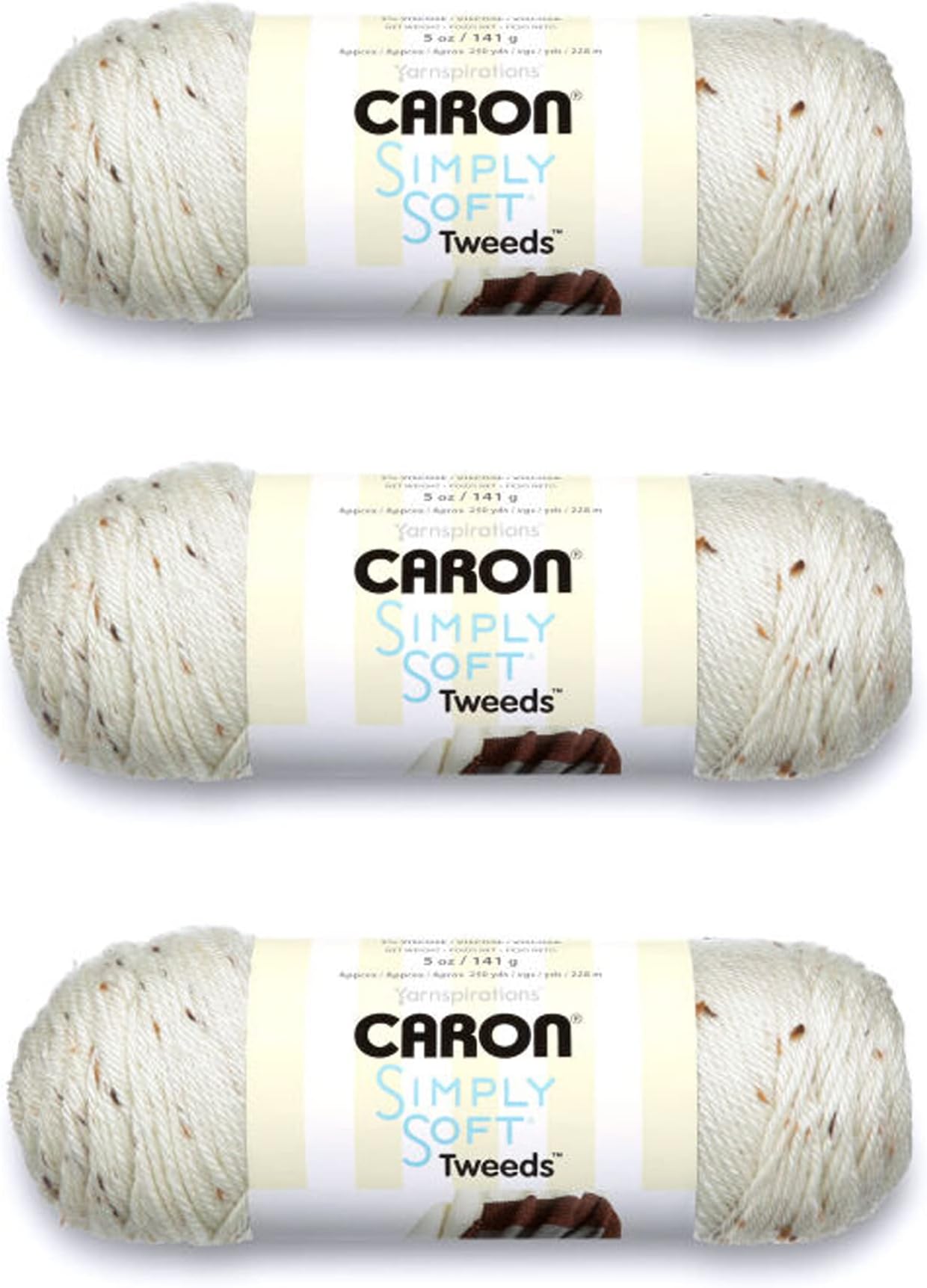 Simply Soft Off White Tweeds Yarn - 3 Pack of 141g/5oz - Acrylic - 4 Medium (Worsted) - 250 Yards - Knitting/Crochet