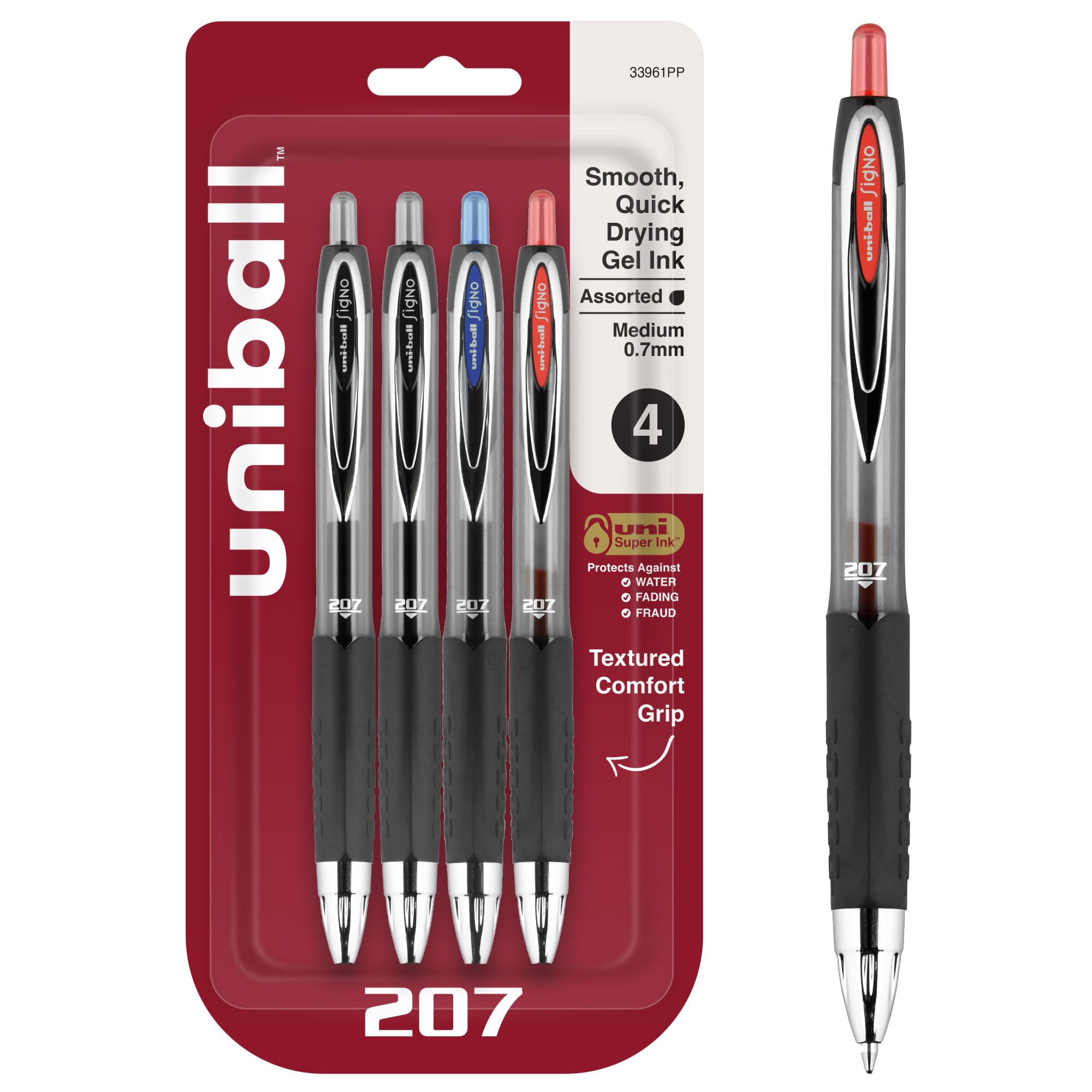 207 Retractable Gel Pens, Medium Point (0.7mm), Assorted Colors, 4 Count
