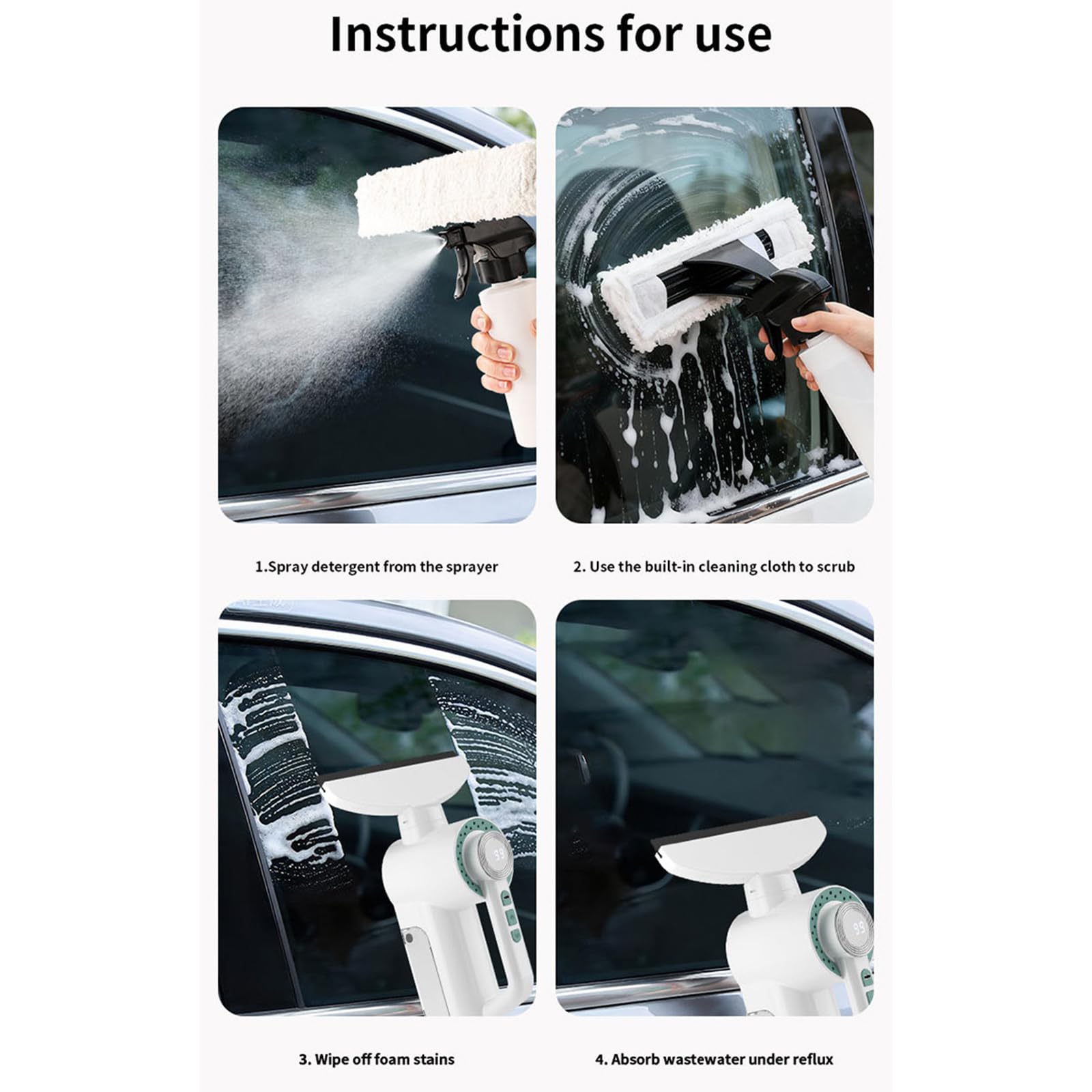 ljhnba Grattoirs à Verre électriques Nettoyeur de vitres électrique sans Fil portatif Essuie-Glace en Verre Portable pour Carreaux de fenêtre et Nettoyage de Voiture Handheld Cleaner