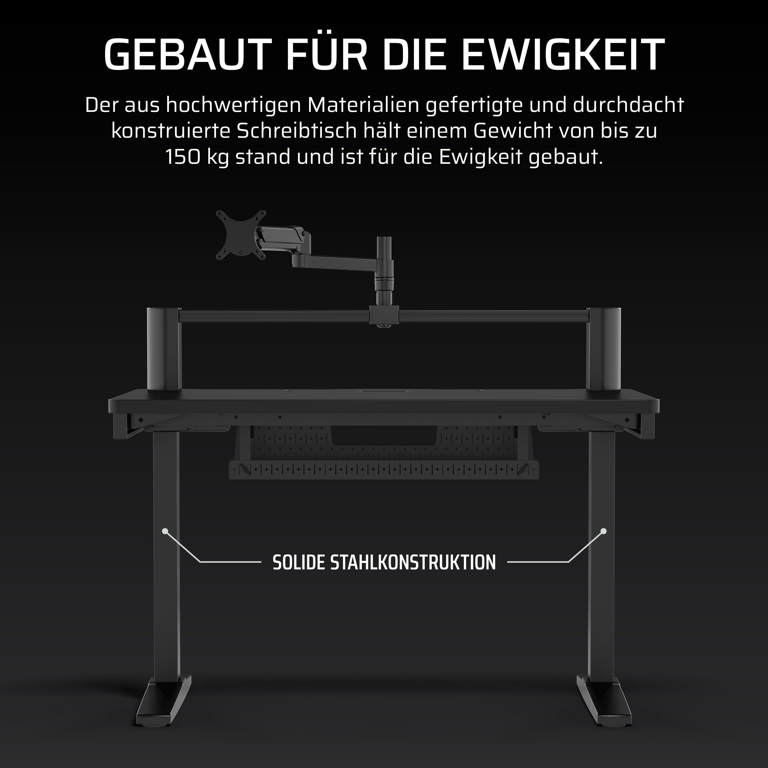 Corsair Platform:4 – 120 cm x 76 cm, Fester Höhe, Stehender Computer Home Office Gaming-Schreibtisch, Kabelmanagement, USB-Anschluss, Monitorarm Inbegriffen – Schwarz