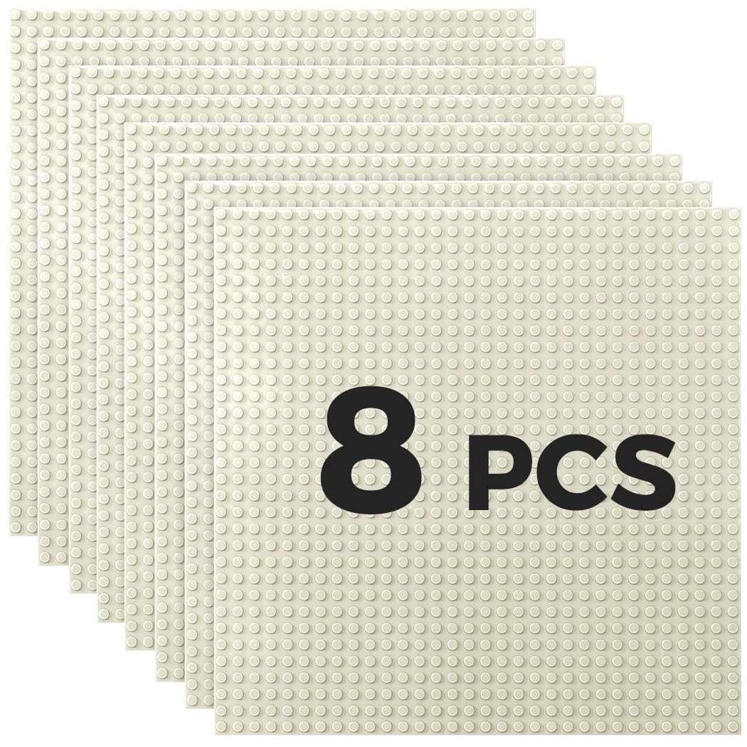 Classic Baseplates Building Plates-10" x 10" Building Boards,100% Compatible with All Major Brands and Activity Table, Creative Platforms Mats for Toy Bricks (White, 8 Pack)