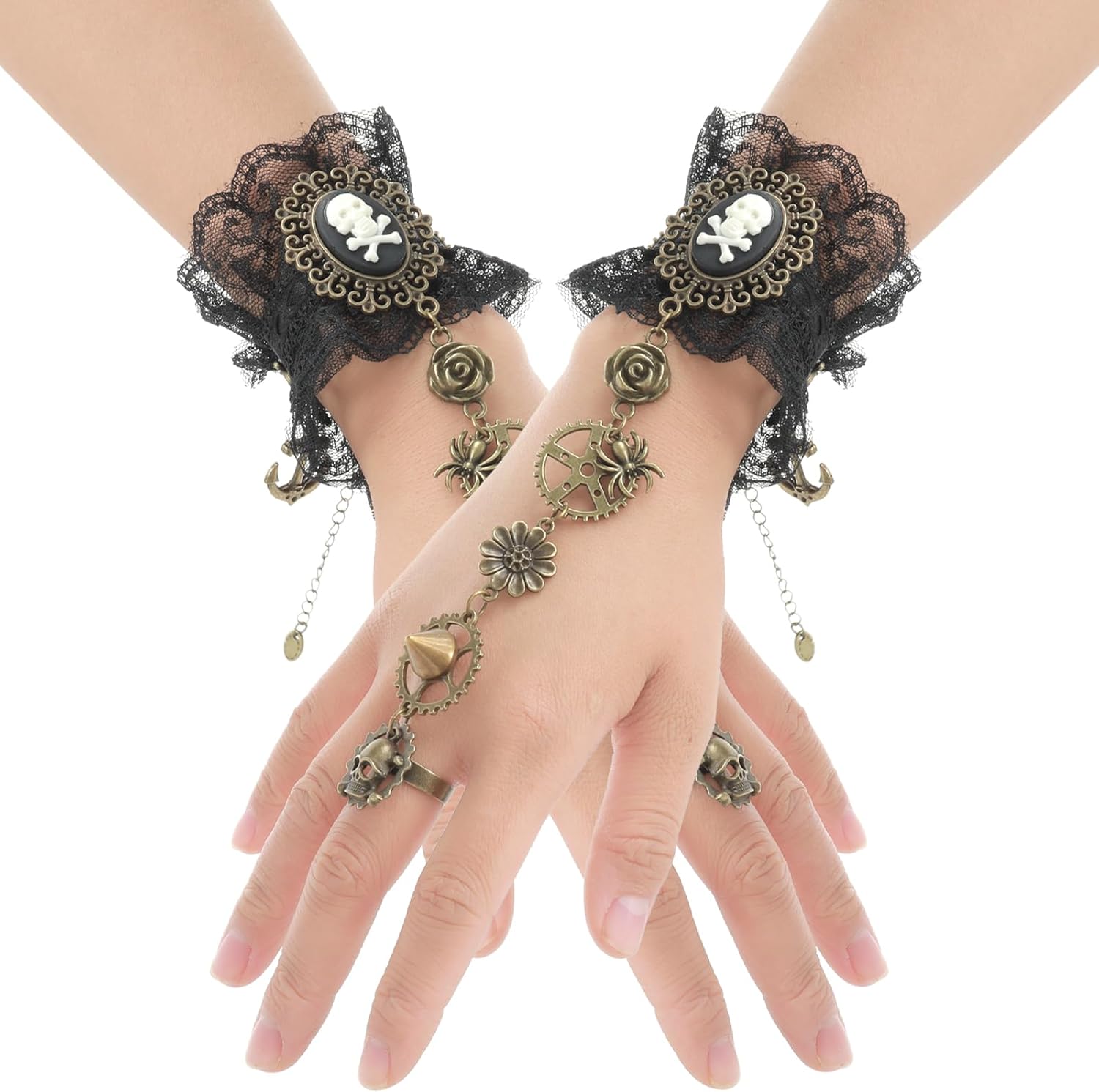 DIVINA VITAE Pirate Fingerless Lace Gloves Gothic Floral