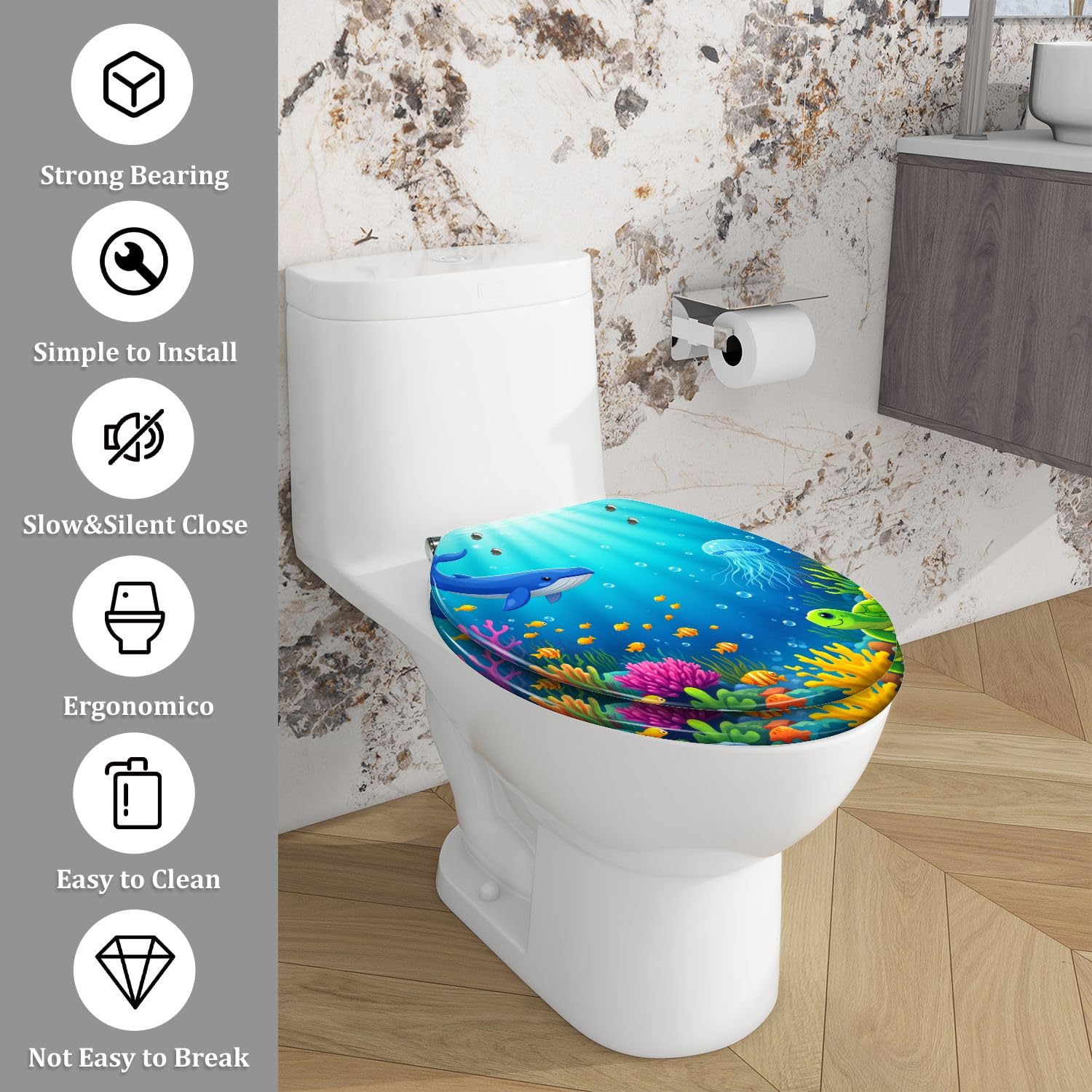 Sedile WC allungato in resina per bagno