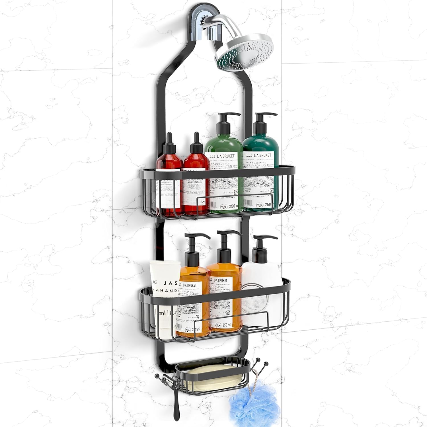 MostNow Hanging Shower Caddy Bathroom Organizer,Rustproof Shower Shelf Racks Over Shower Head - No Drilling Inside Bath Shower Rack Shelves Over Showerhead for Shampoo,with Soap Holder