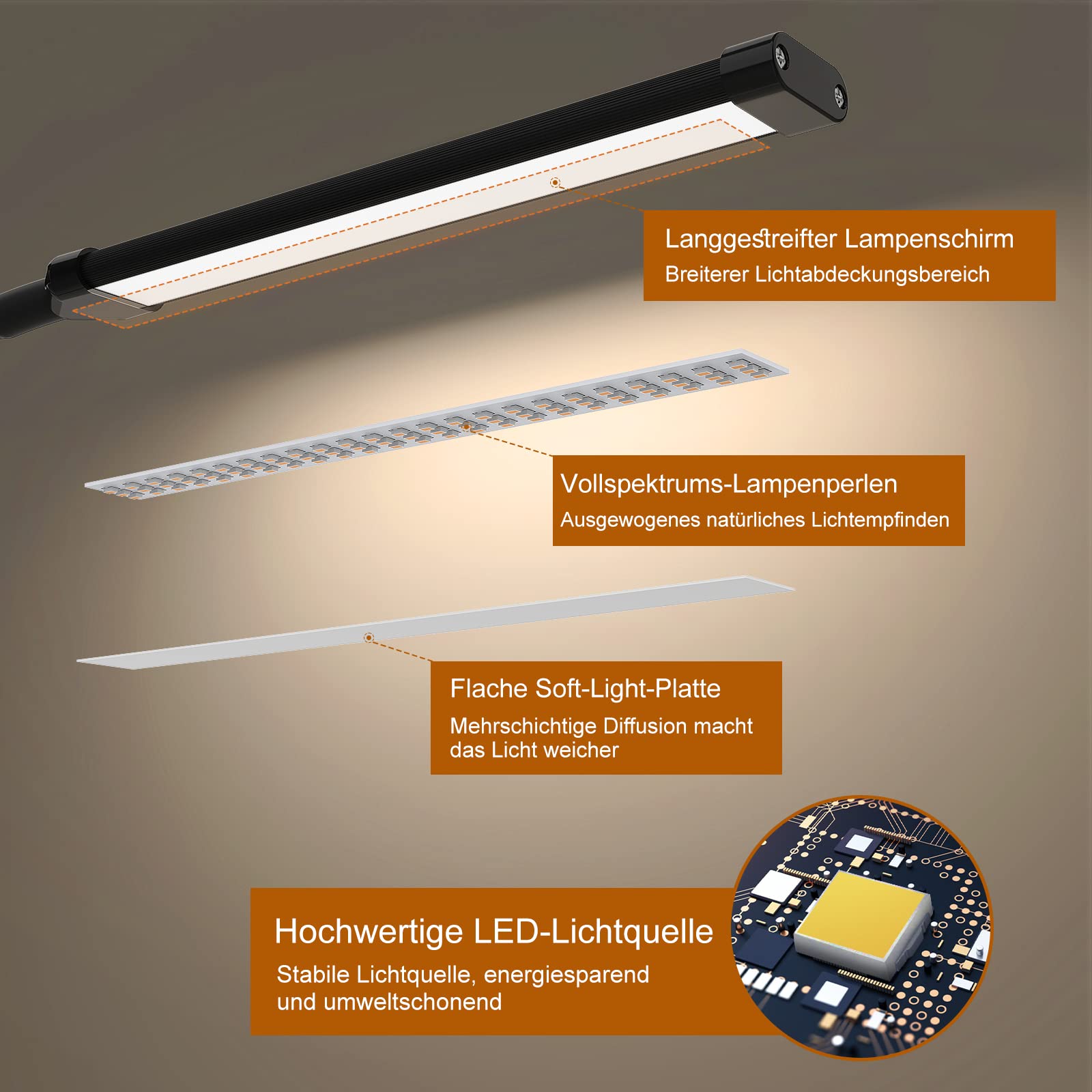 iZELL Lampa biurkowa LED 77 - ściemniana, 3 temperatury barwowe, 10 poziomów jasności, elastyczna gęsia szyja, ładowarka USB, czarny plastik