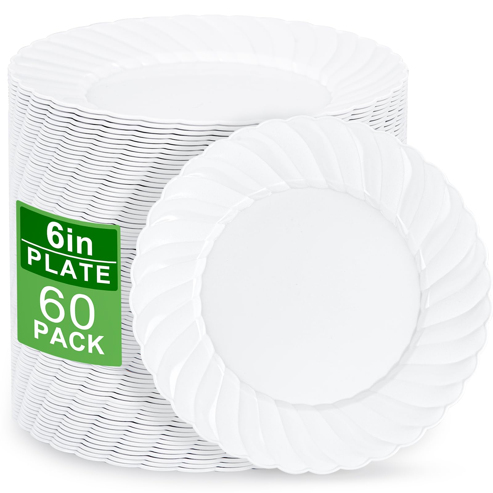U-QE 60 Pieces White-Plastic-Plates for Party - White Disposable Plates 6 Inch - Salad/Dessert Plates Disposable Heavy Duty for Birthdays, Celebrations, Wedding and Events