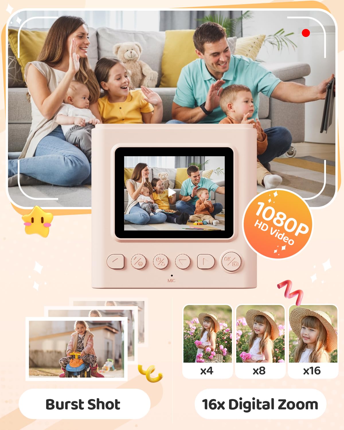 TIATUA Macchina Fotografica Bambini Istantanea, 2.4 Pollici 1080P Fotocamera Digitale Bambini con 32GB Scheda & Papier Photo, Regalo di Natale per Bambini dai 3-12 Anni