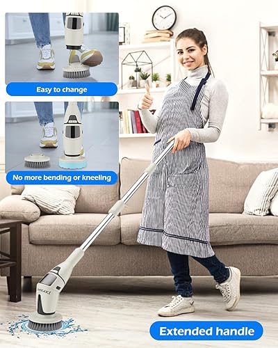 Miniatura 3 de Cepillo eléctrico de limpieza de ducha inalámbrico con 10 cabezales reemplazables, potente IPX7, impermeable, limpiador de baño, 3 velocidades,