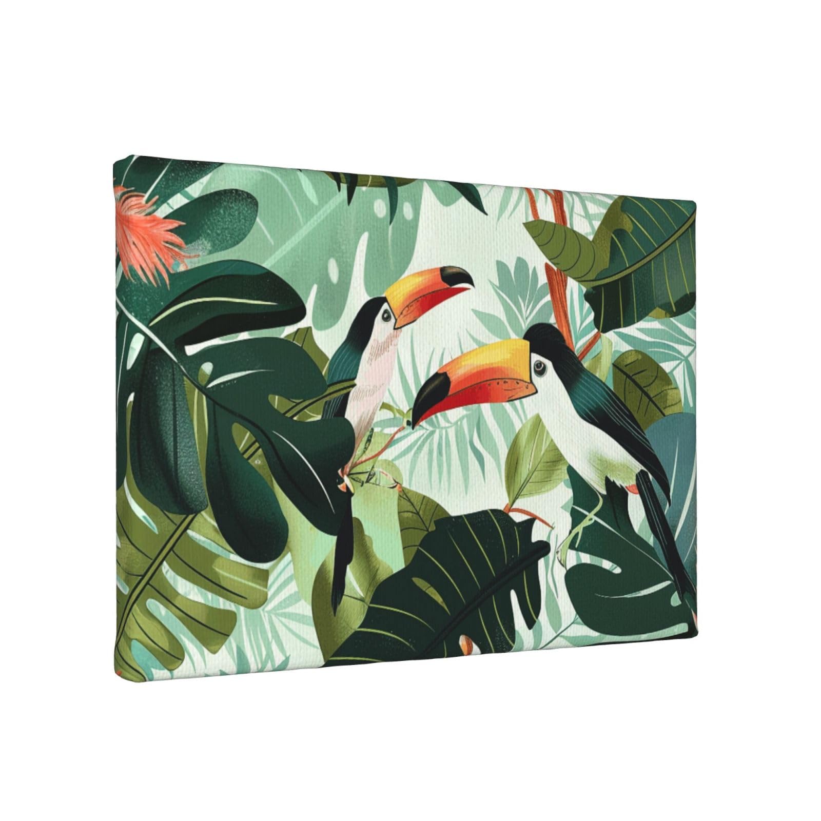 YKLJG Tropical Leaves Bird Printed Wall Art Canvas Painting 30x20 CM Wooden Framed Picture Painting Artwork Prints for Bedroom Kitchen Home Office Decor