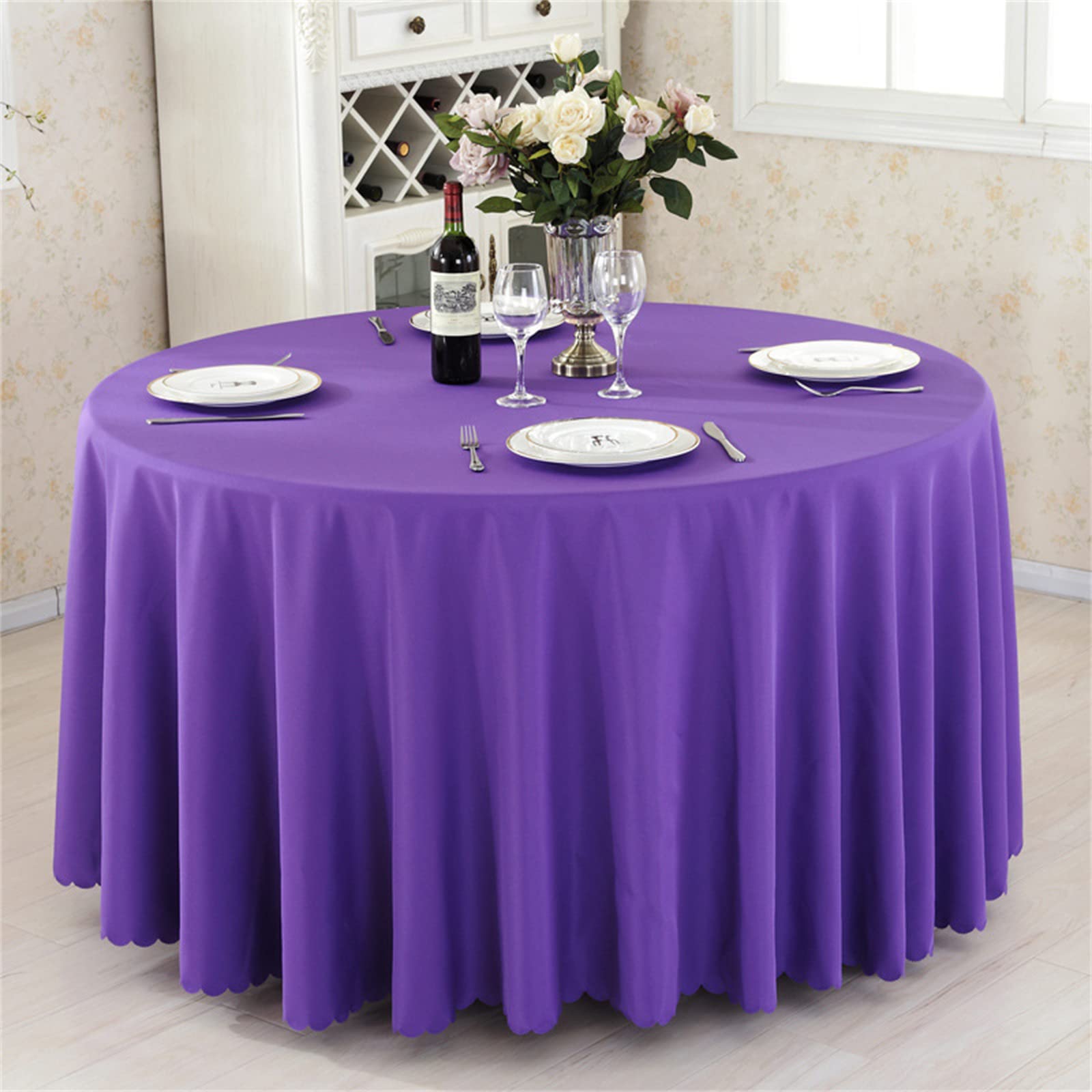 Highdi Tablecloth for Round Table, Hotel Banquet Table Cloth Dining Room Polyester Tablecloth Washable Garden Tablecloth for Indoor or Outdoor Birthday Wedding Party (260cm,Purple) — image 1