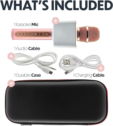 Miniatura 2 de STARUMENT Micrófono de karaoke inalámbrico Bluetooth 3 en 1 con luces LED, micrófono portátil negro para niños, niñas y niños (oro rosa)