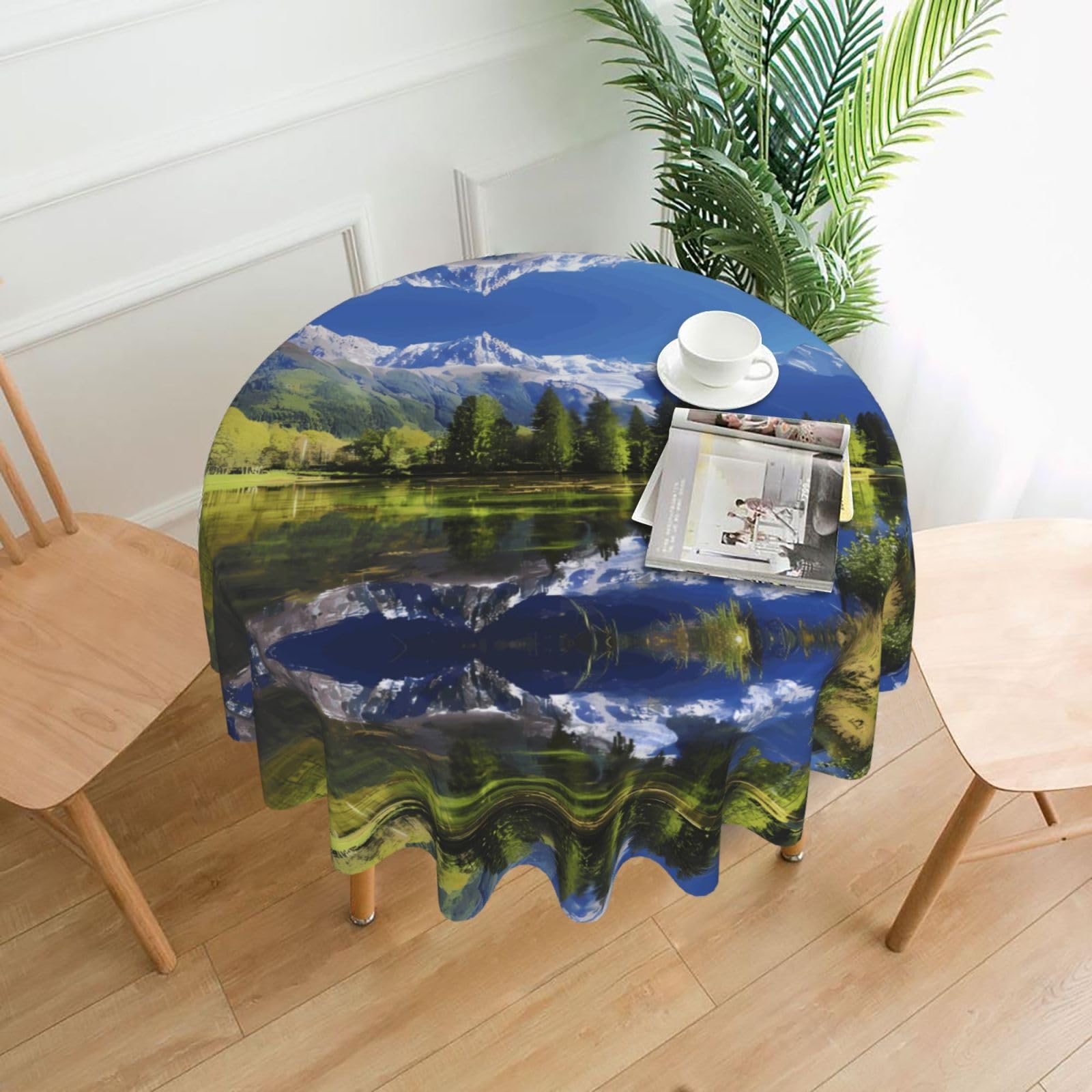 Yyhwhjde Black Snowy Mountains Prints Round Decorative Table Throw 60In – Waterproof Table Cover For Elegant Dining & Outdoor Gatherings