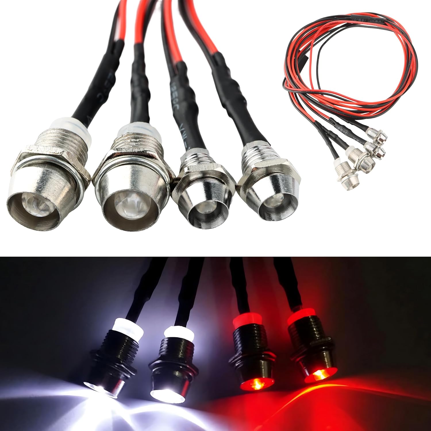 4 LEDs RC LED Light Headlights Taillight Kit Accessories Compatible with Traxxas HSP Tamiya Redcat RC4WD Axial SCX10 RC Cars Truck Tank Crawler(2 Red and 2 White)