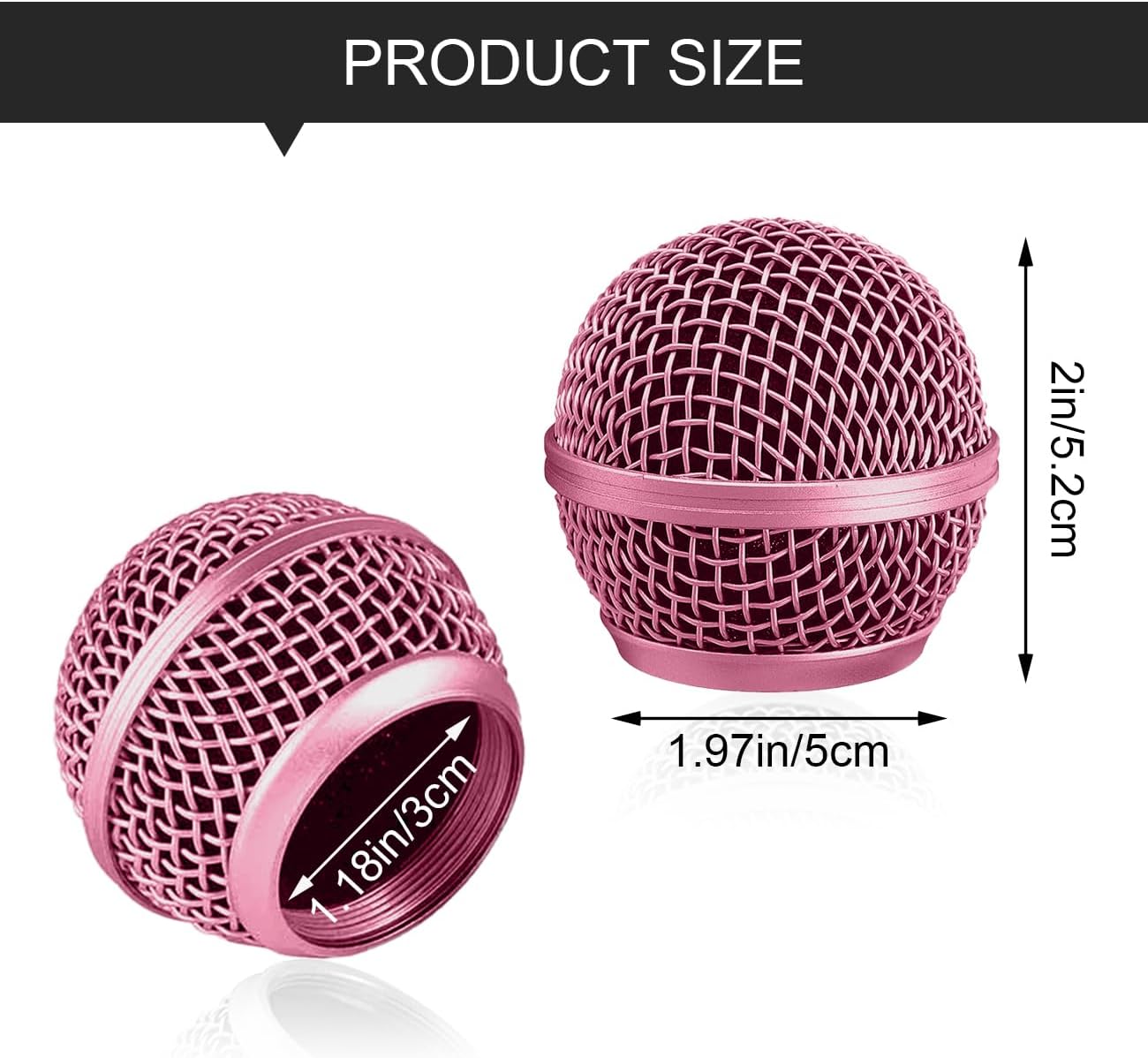 Microphone Head Replace, Steel Mesh Mic Grille Heads, Grille Mic Ball Replacement with Inner Foam, Fits for SM58 Windscreen Cover (Rose, 1 pcs)