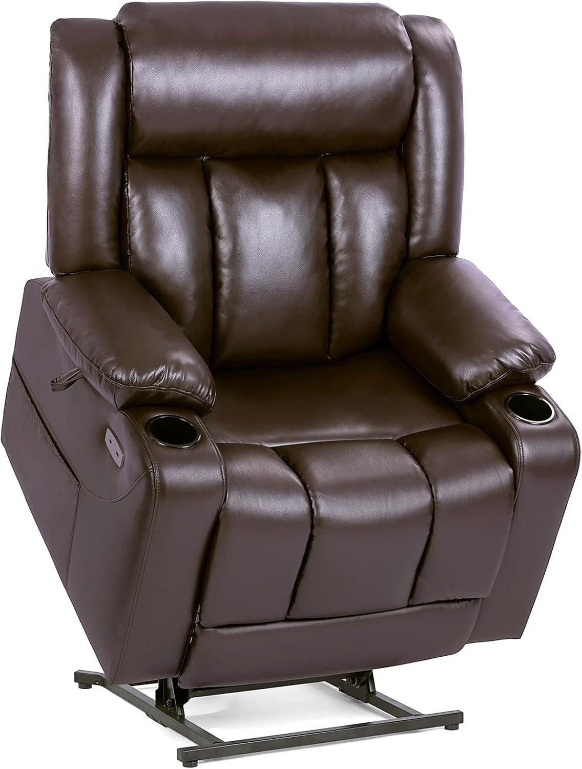 Dark Brown 400lbs Heavy Duty Faux Leather Recliner Lay Flat Lift Chair with Cup Holders for Elderly Big and Tall Oversized Power Lift Recliner Chair with Massage and Heat