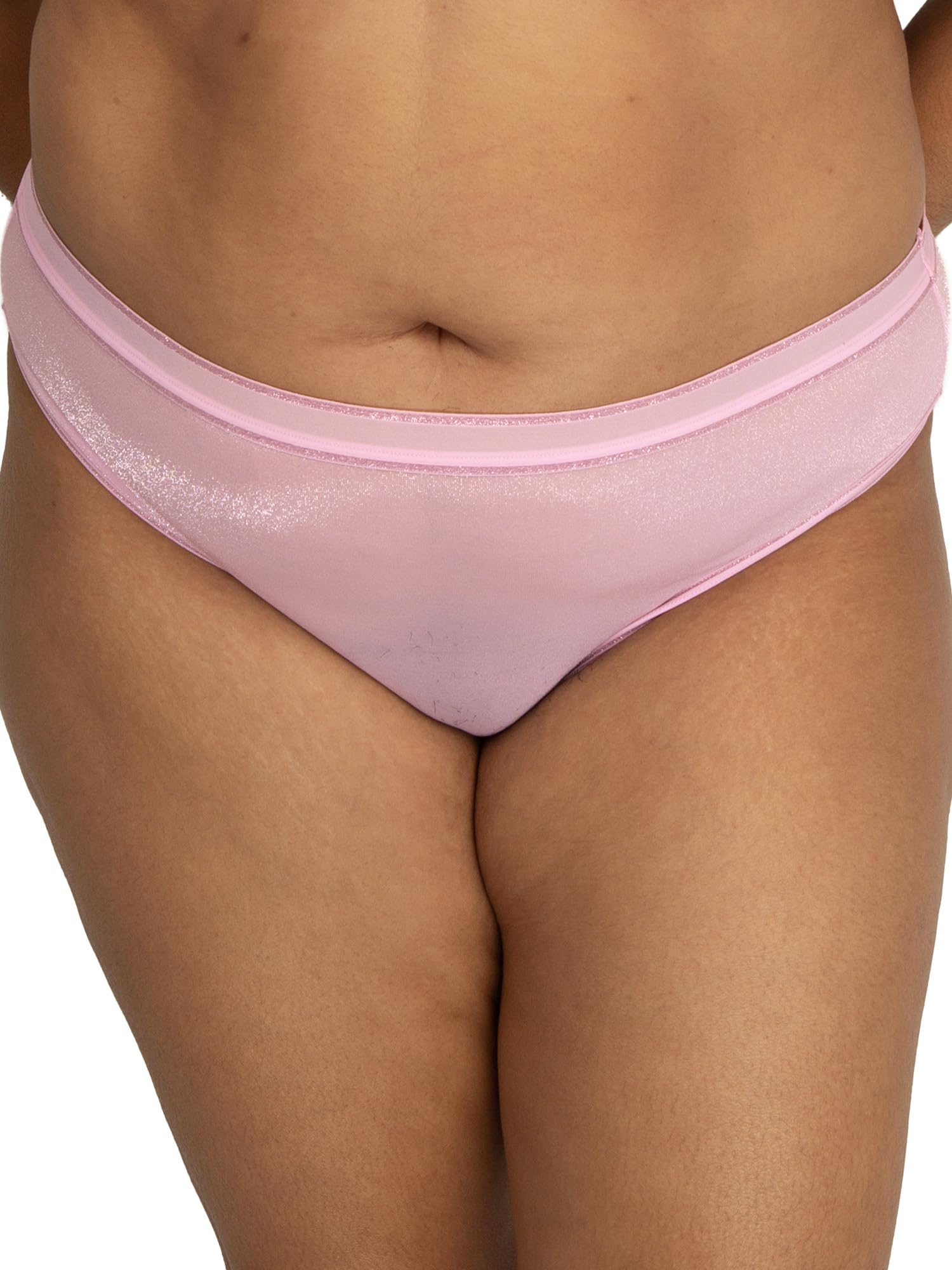 Curvy Couture Women's No Show Sheer Mesh High Cut Brief Panty