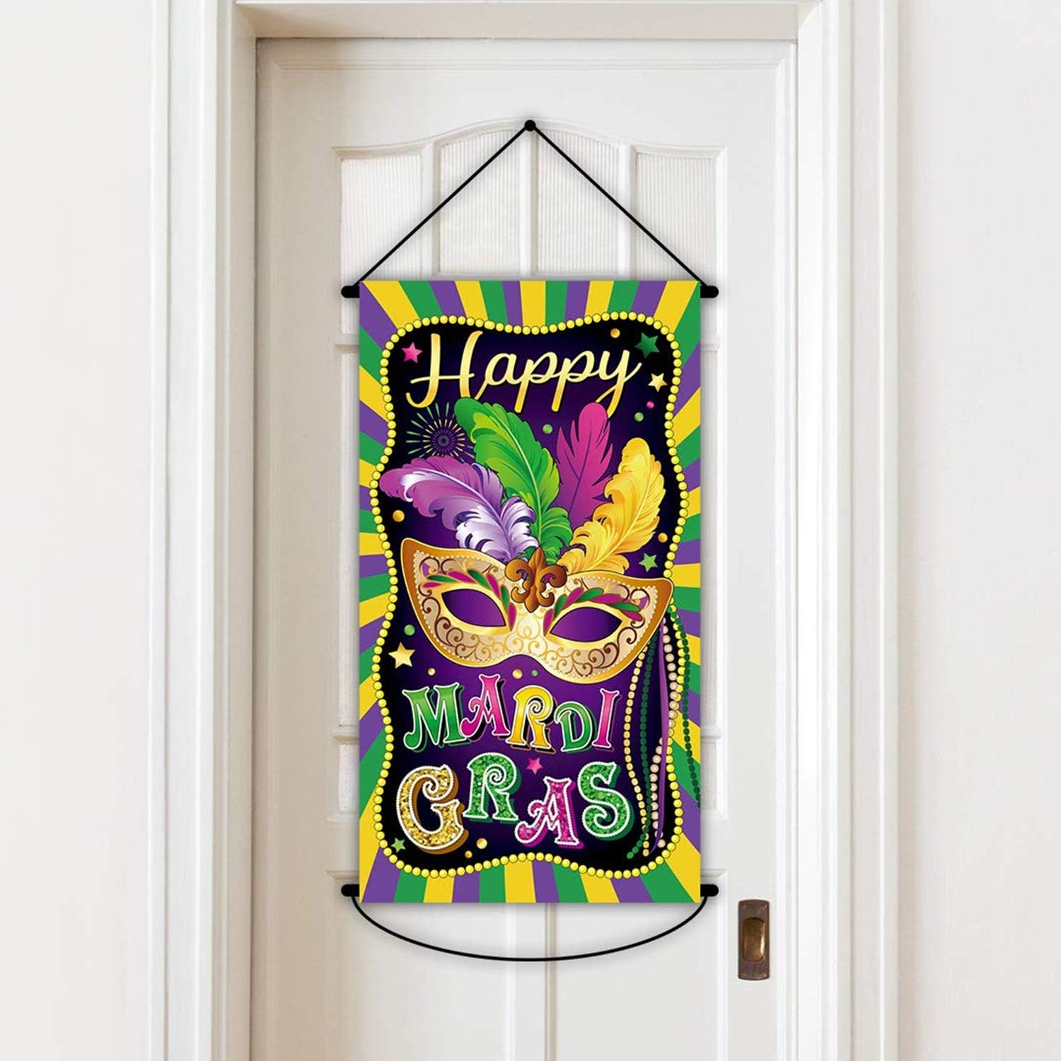 Amazon.com: Happy Mardi Gras Door Cover Purple Mask Beads Iris Fleur De ...