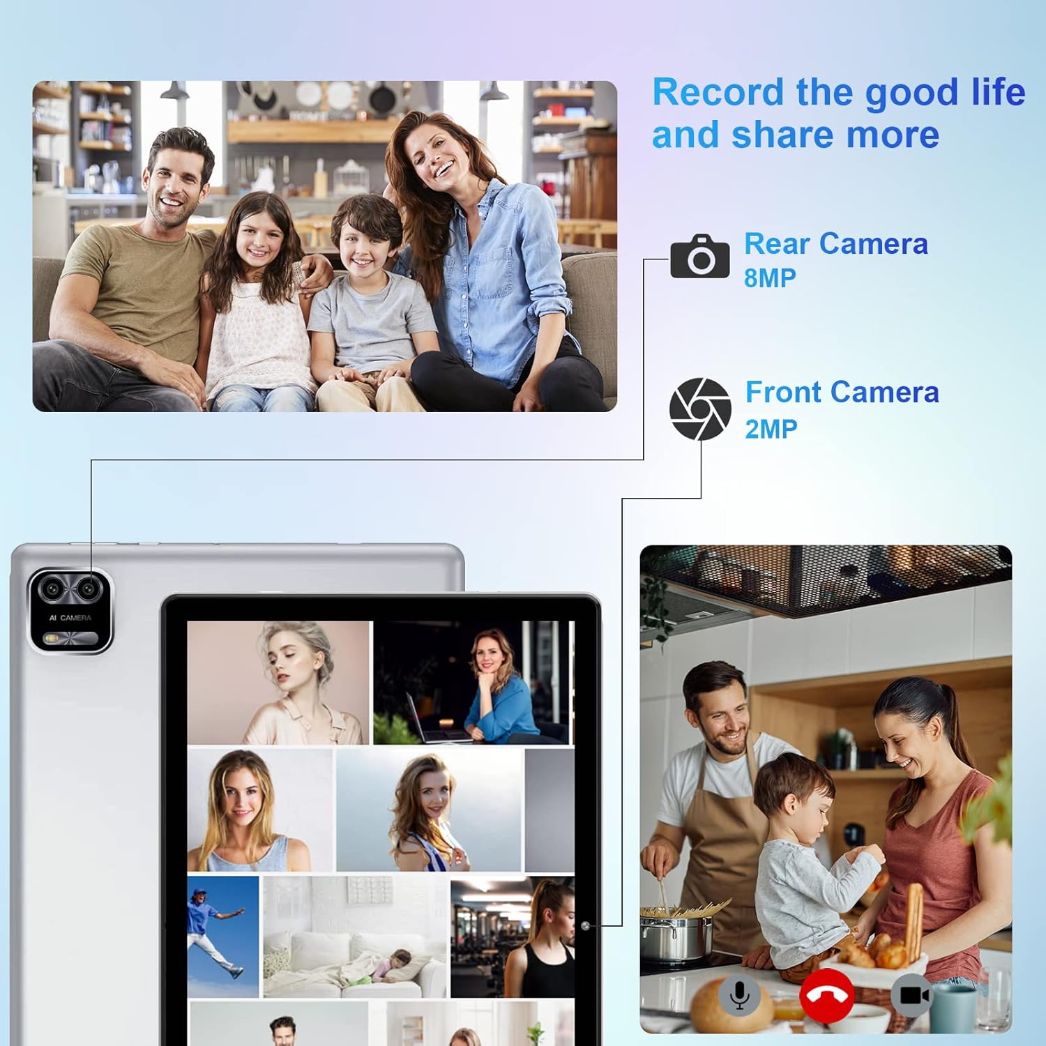 WeTap Android 12.0 Tablet 10 pollici Y10, 3GB RAM 64GB Storage, 2MP + 8MP Dual Camera, Quad-Core, 1280x800 | Wi-Fi | Bluetooth | 6000mAh | Google GMS Certified | Argento