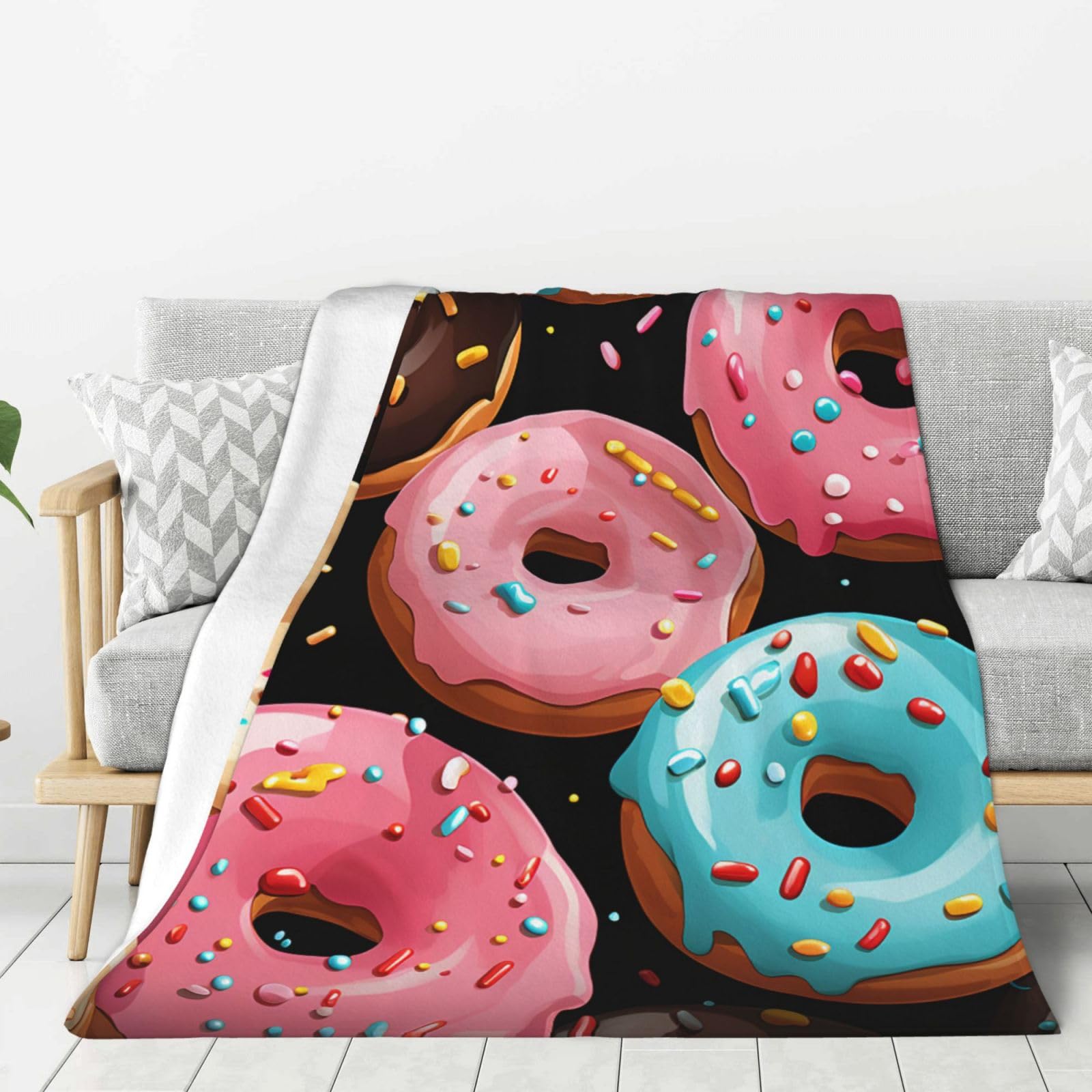 Donuts Throw Blanket Plush Flannel Fleece Blanket, Soft Lightweight Cozy Blankets 80"X60" for Bed Couch Sofa Travel
