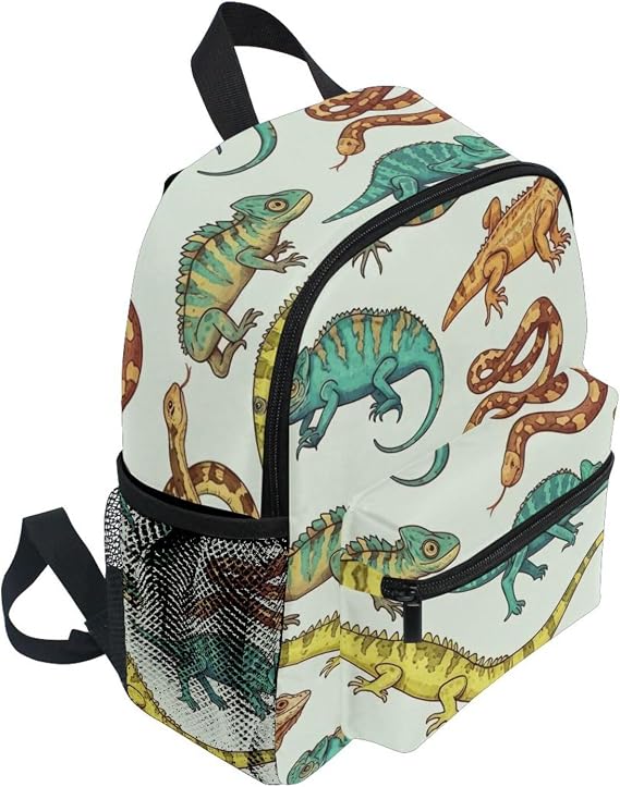Colorful Reptiles Lizards Toddler Boy Backpack with Name Tag, Preschool Backpack for Girls, Colorful Reptiles Lizards, 6-8 Years, Cute Backpacks