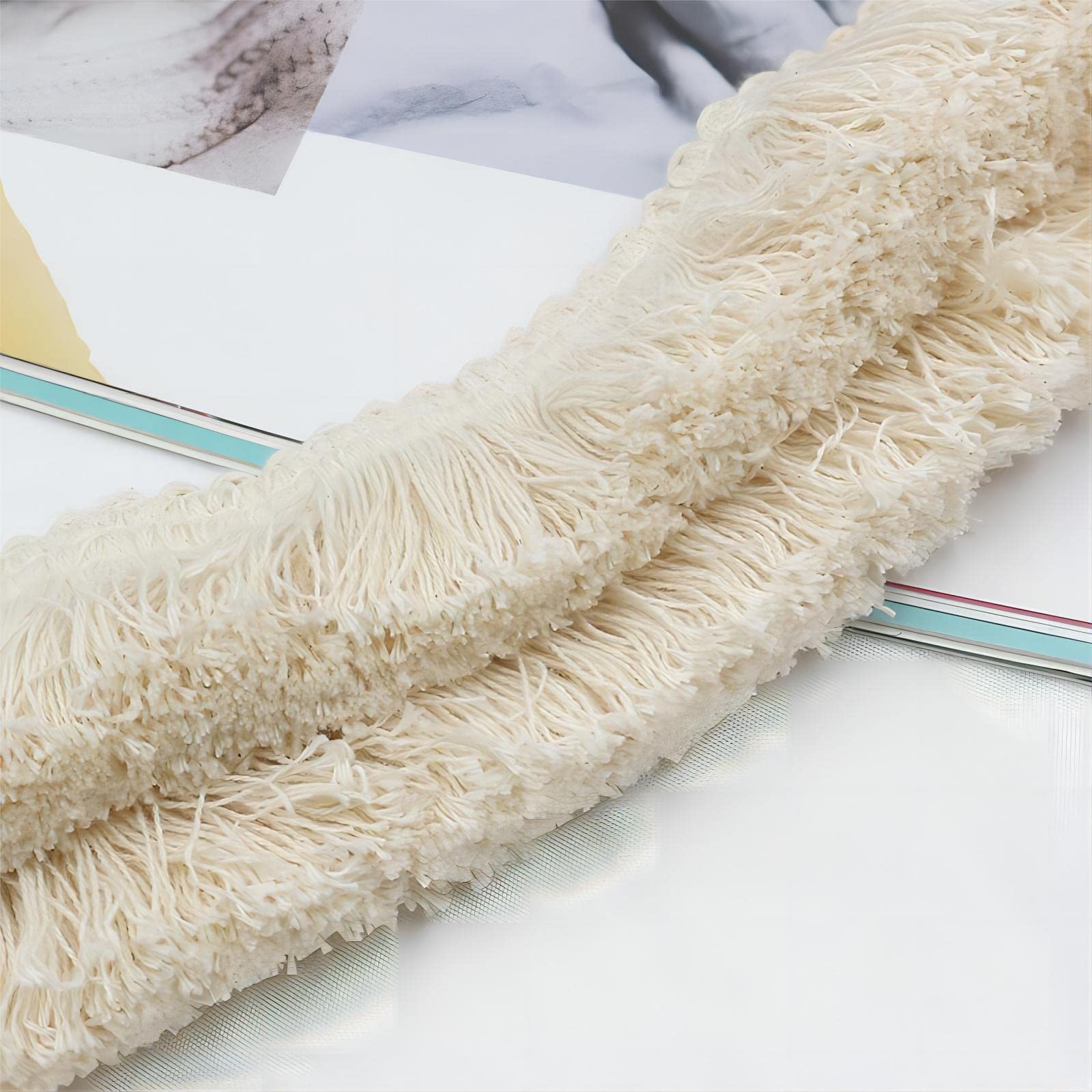 9 Meters 3.8cm Fringe Tassel Trim Macrame Tassel Ribbon Lace Trim Cotton Tassel Fringe Lace Edging Trim Ribbon Fabric Fringe Trim for Clothes Curtain Blanket Hammock Umbrella Decor Sewing (Beige)