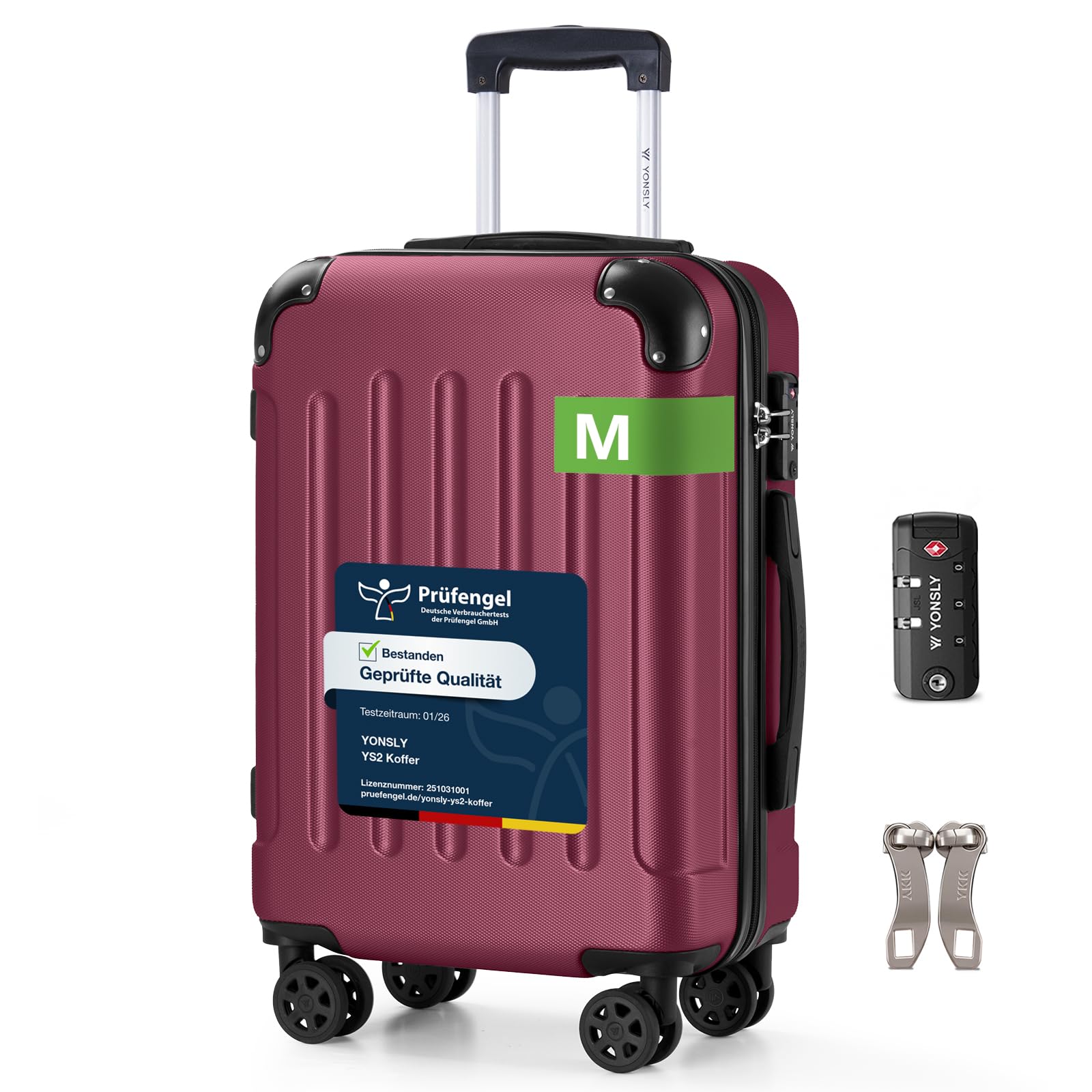 YONSLY Trolley Koffer Set, Reisekoffer, Rollkoffer Handgepäck, Kabinkoffer Suitcase, Gepäckset mit 360° Rollen, Hartschalenreisekoffer, Zahlenschloss, Gummigriff