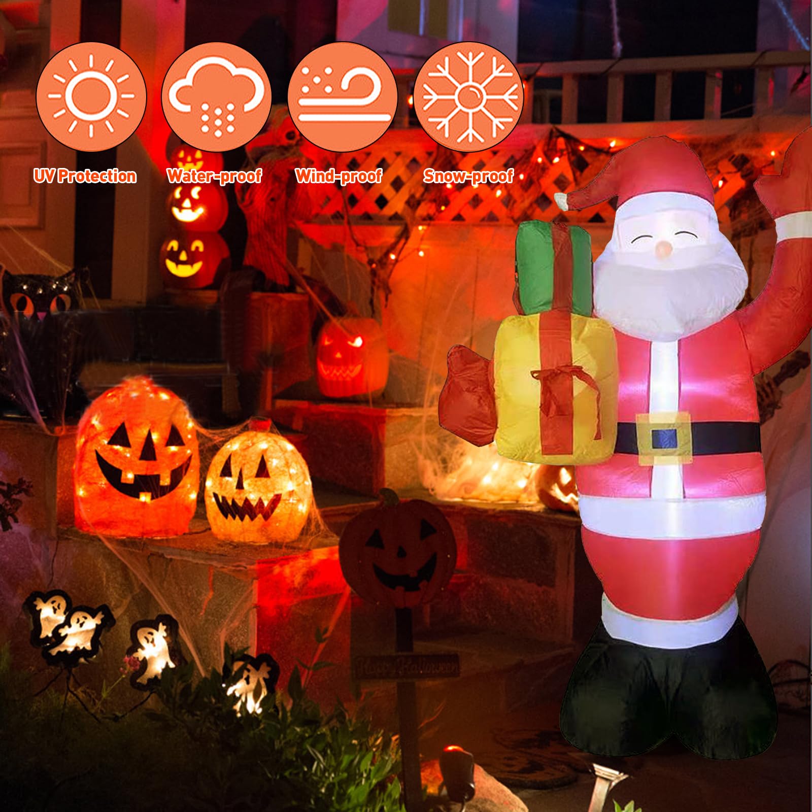 150CM Aufblasbarer Weihnachtsmann mit LED Licht Riesige Aufblasbare Weihnachtsmann,Dauergebläse Innen und Außenbereich, Weihnachtsmann Party Weihnachtsaufblasbare Gartendekorationen