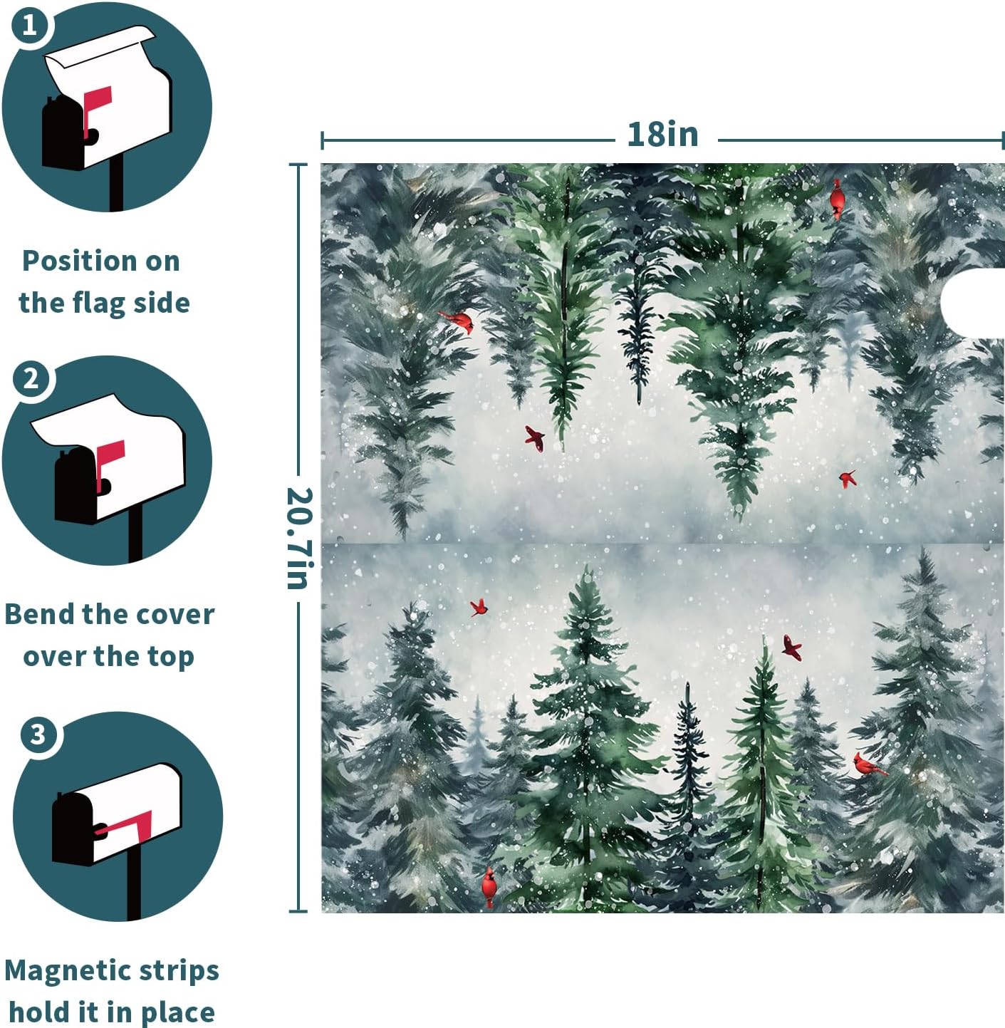 Winter Tree Magnetic Mailbox Cover Standard Size 21''x18'' Christmas Green Pine Trees Mail Box Post Cover Forest Landscape Red Bird Decorative Letter Box Wraps for Home Outdoor Garden Yard Decor