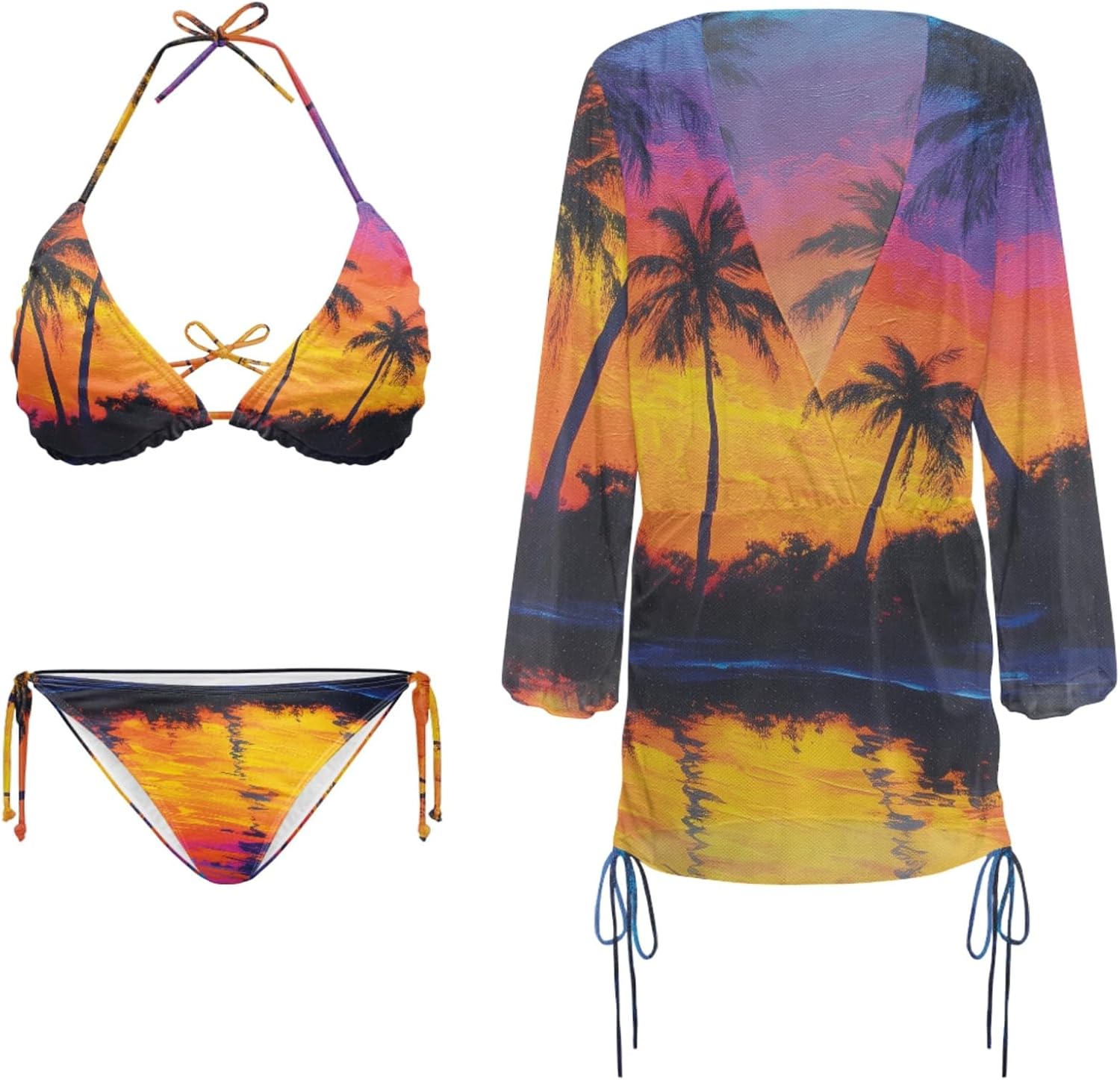 ZFRXIGN Womens Swimwear Sexy XS-2XL 3 Piece Swimsuit with Drawstring Cover up Triangle String Bikini Set