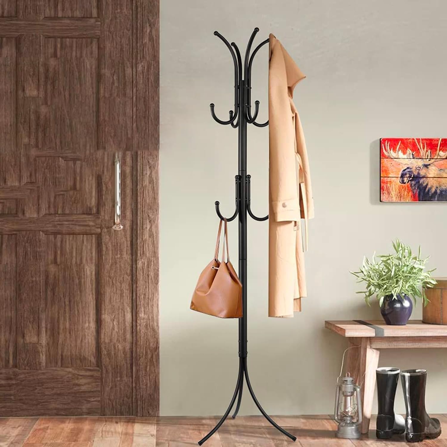- LEOPAX Iron Cloth Rail, 11 Hook Coat Stand, Garment Rack, Coat Rack, Coat Hanger Stand-Black, 42 X 42 X 175 CM