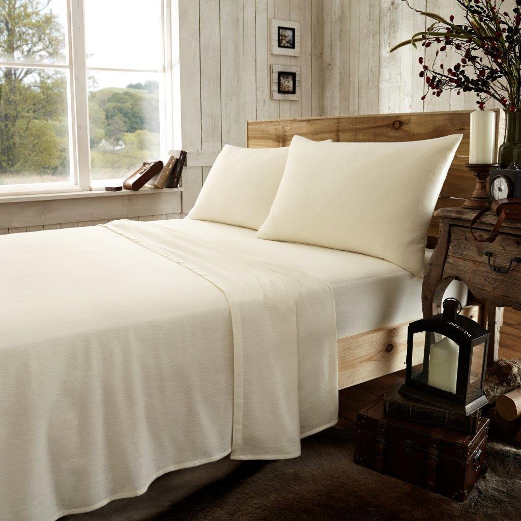 NZ Plain Flannelette 100% Natural Brushed Cotton Luxurious Thermal Super Soft Cosy Warm Flat Sheet (Single Flat Sheet, Cream)