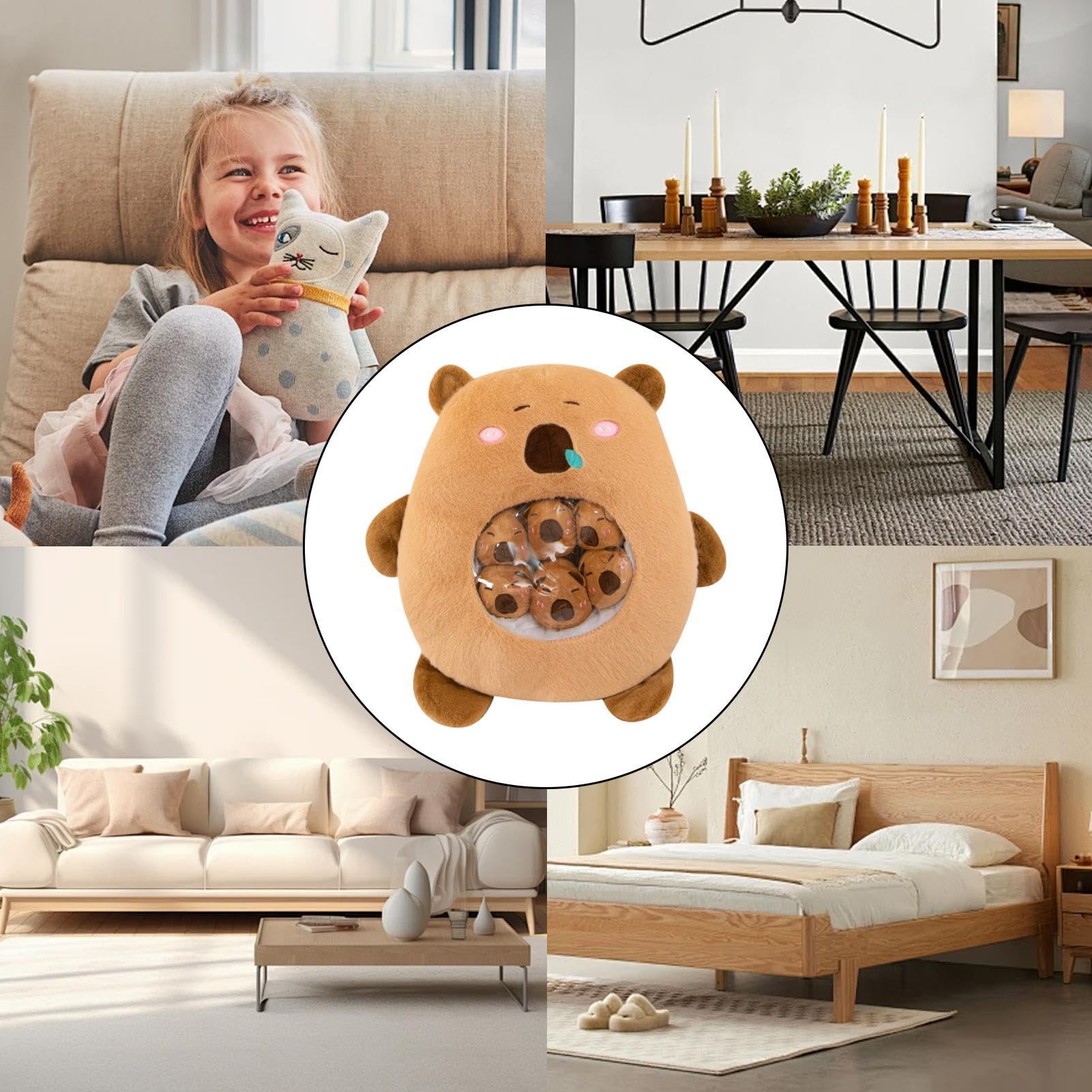 Peluche Capibara Cuscino Morbido Rimovibile In Peluche Con 6 Piccoli | Cuscino Per A Forma Di Animale Per Bambini E Bambine Adatta Per Decorazione Divano E Camera Da