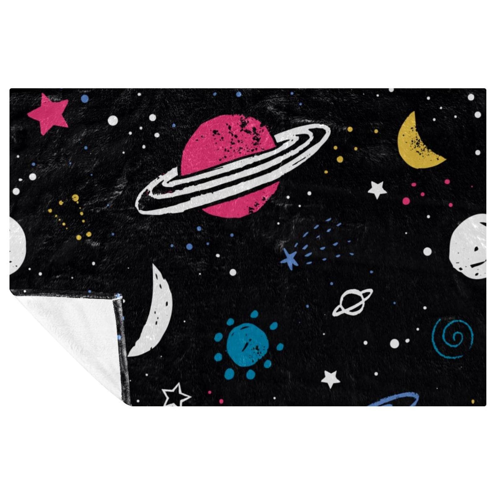 Couverture douce motif planète et lune pour des nuits étoilées