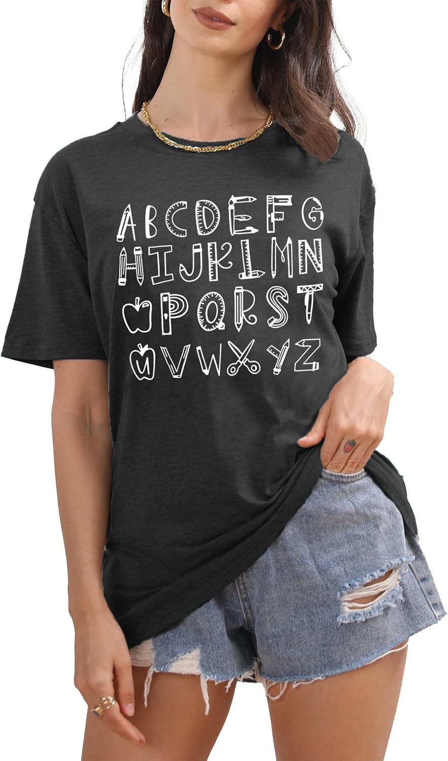 Teacher Shirt Women Alphabet Teaching Graphic Tee Tops Kindergarten Teachers Gift T-Shirts - Image 4
