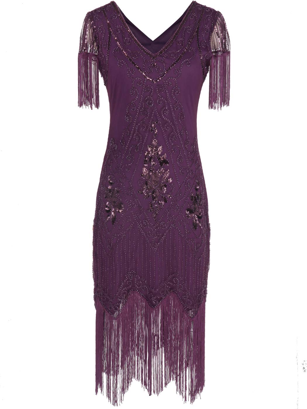 MISSCHEN 1920 Dresses Great Gatsby Dress Themed Roaring 20s Dresses Flapper Dress with Sleeve YLS018 S Purple