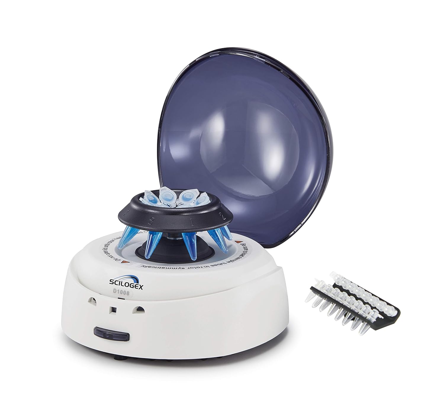 SCILOGEX EZee Mini Centrifuge – for 0.2/0.5/1.5/2.0mL Tubes & PCR8 Strips - 7,000 RPM Max Speed – Compact Benchtop Centrifuge with Timer - Blue Lid