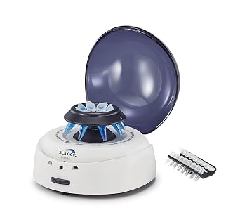 SCILOGEX EZee Mini Centrifuge for 0.2/0.5/1.5/2.0mL Tubes & PCR8 Strips - 7,000 RPM Max Speed Compact Benchtop Centrifuge with Timer - Blue Lid
