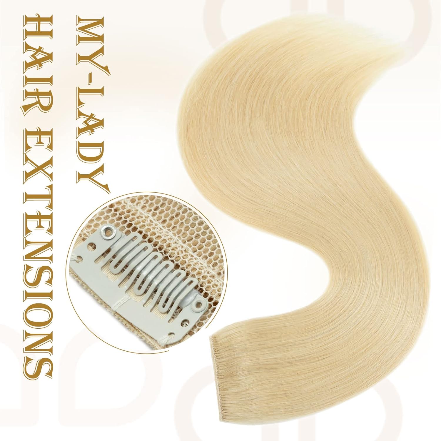 MY-LADY Clip in Hair Extensions Real Human Hair Bleach Blonde 20 Inch 100g One Piece Weft Remy Hair Balayage Silky Natural Straight for Women