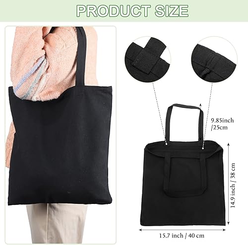 Miniatura 2 de Roowest 60 bolsas de lona de algodón en blanco reutilizables a granel con asas para regalo de manualidades negro