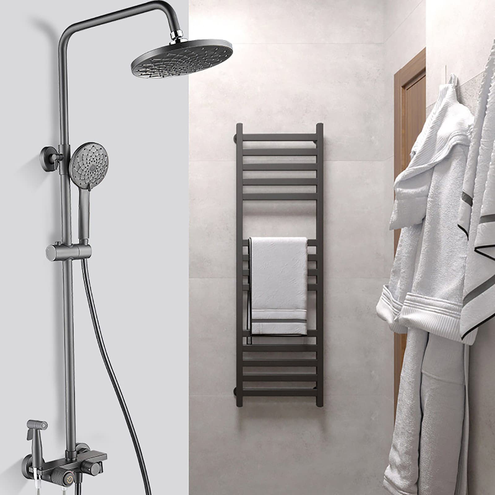 Sistema Doccia a Pioggia da 8 Pollici, Set Combinato Grigio, Rubinetto a Parete con beccuccio per Vasca, spruzzatore per Bidet Portatile a 4 modalità: Il Massimo aggiornamento del