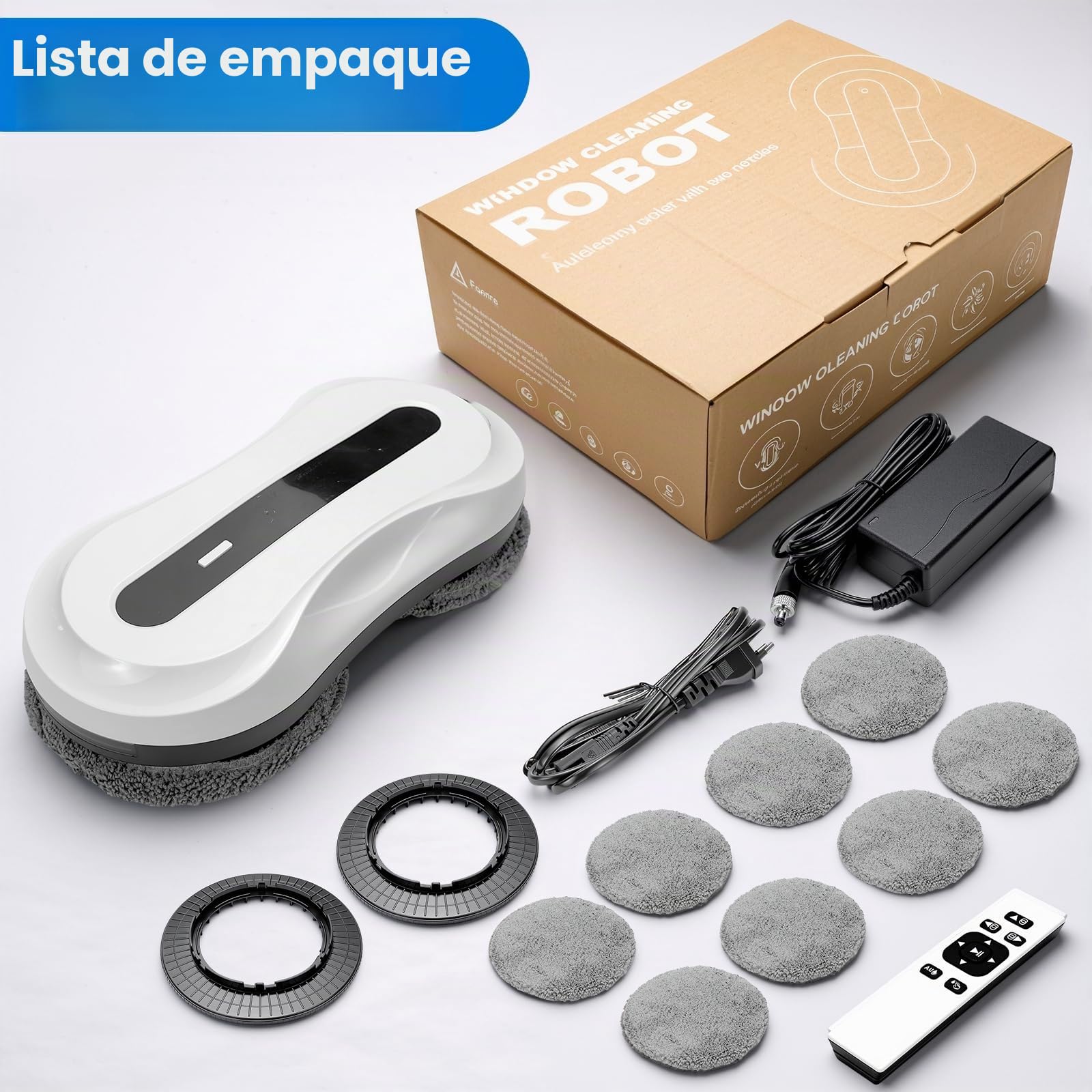 Robot Limpiacristales, Doble Pulverización de Agua,5600Pa Robot Lavadora | de Cristal Automático con , 3 Modos Limpieza, Detección de Bordes, Navegación Inteligente, Mando a Distancia et 8 Paños