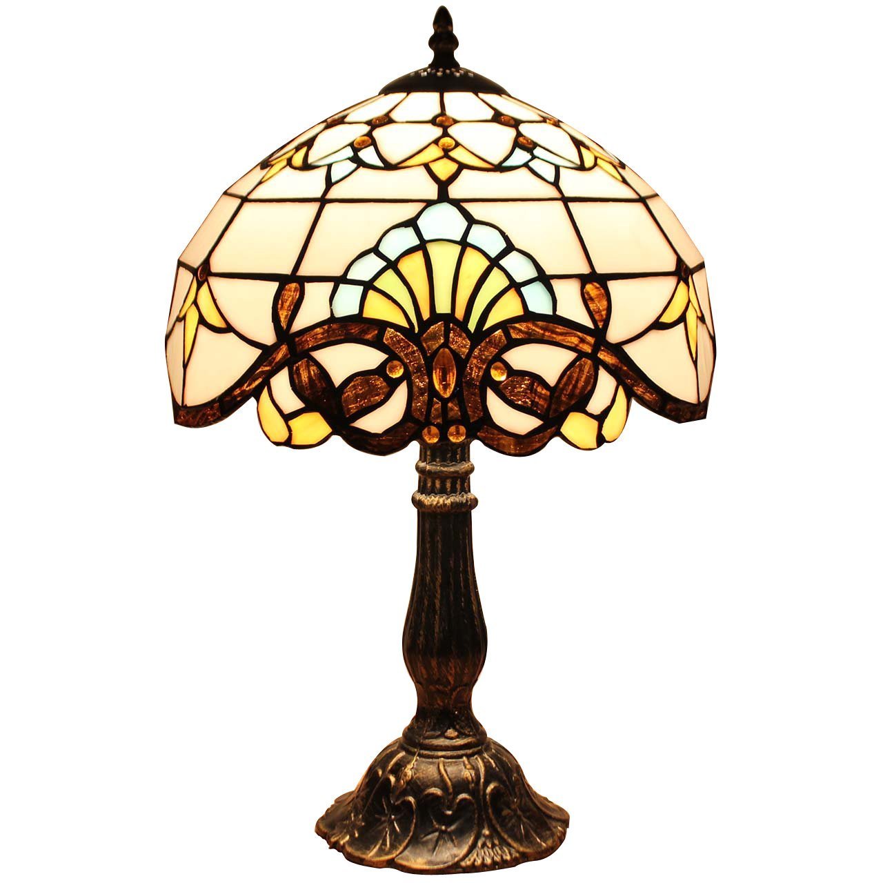 Bieye L30025 Baroque Tiffany Style Stained Glass Table Lamp with 12-inch Wide Lampshade Metal Base, 18-inch Tall