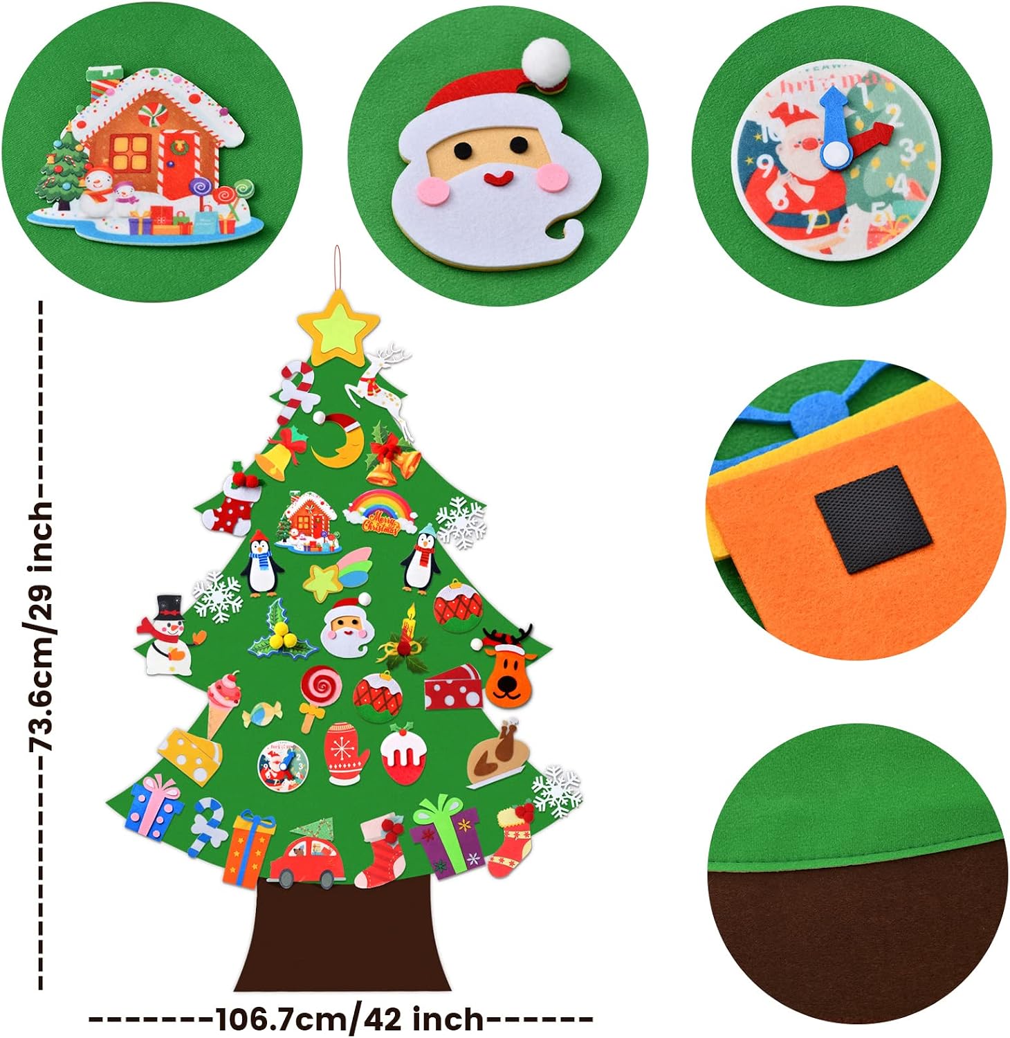 Felt Christmas Tree - 3.6 FT Wall Felt Christmas Tree for Kids with 39 Pcs Ornaments, DIY Xmas Gifts for Christmas Decorations
